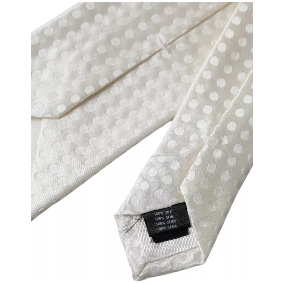Dolce & Gabbana White Dotted Silk Classic Adjustable Tie