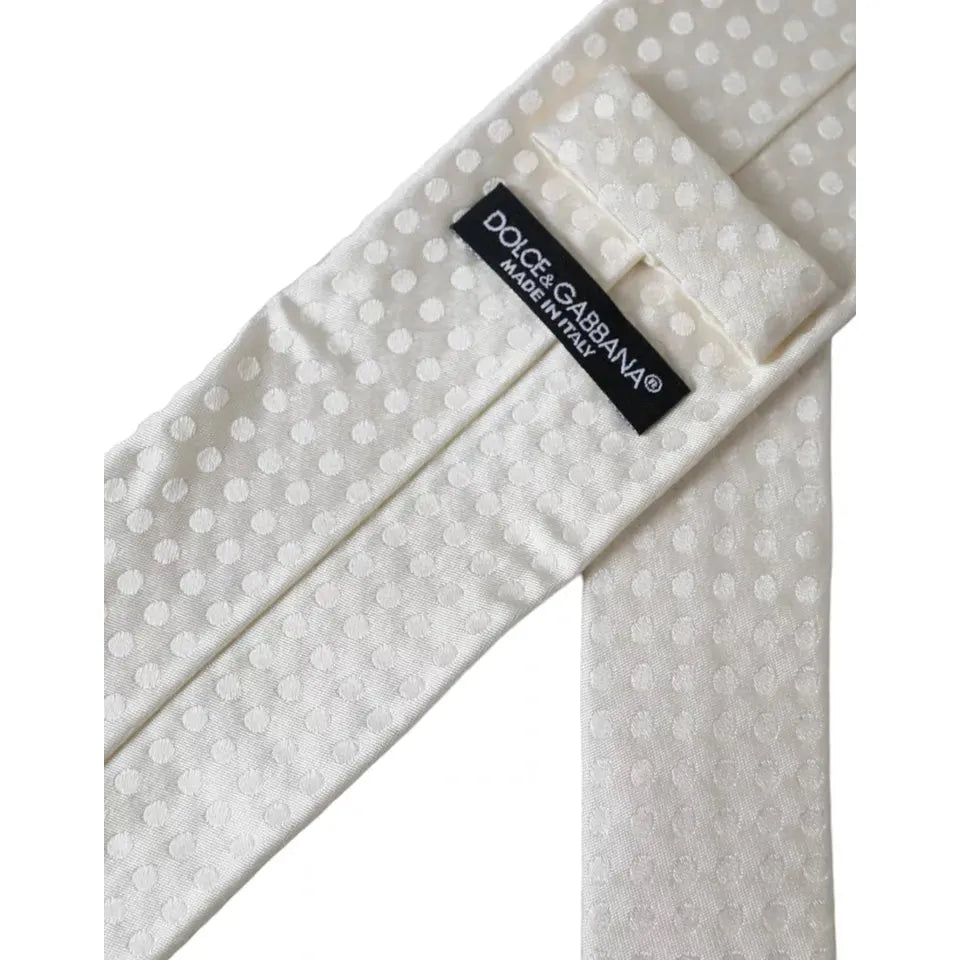 Dolce & Gabbana White Dotted Silk Classic Adjustable Tie