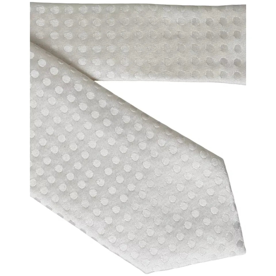 Dolce & Gabbana White Dotted Silk Classic Adjustable Tie