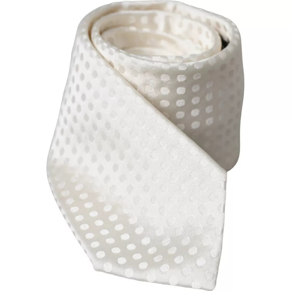 Dolce & Gabbana White Dotted Silk Classic Adjustable Tie