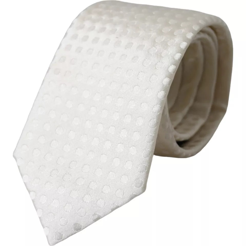 Dolce & Gabbana White Dotted Silk Classic Adjustable Tie