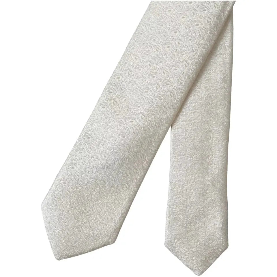 Dolce & Gabbana Off White Patterned Silk Adjustable Tie
