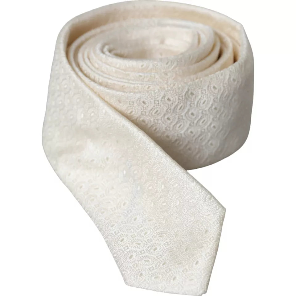 Dolce & Gabbana Off White Patterned Silk Adjustable Tie