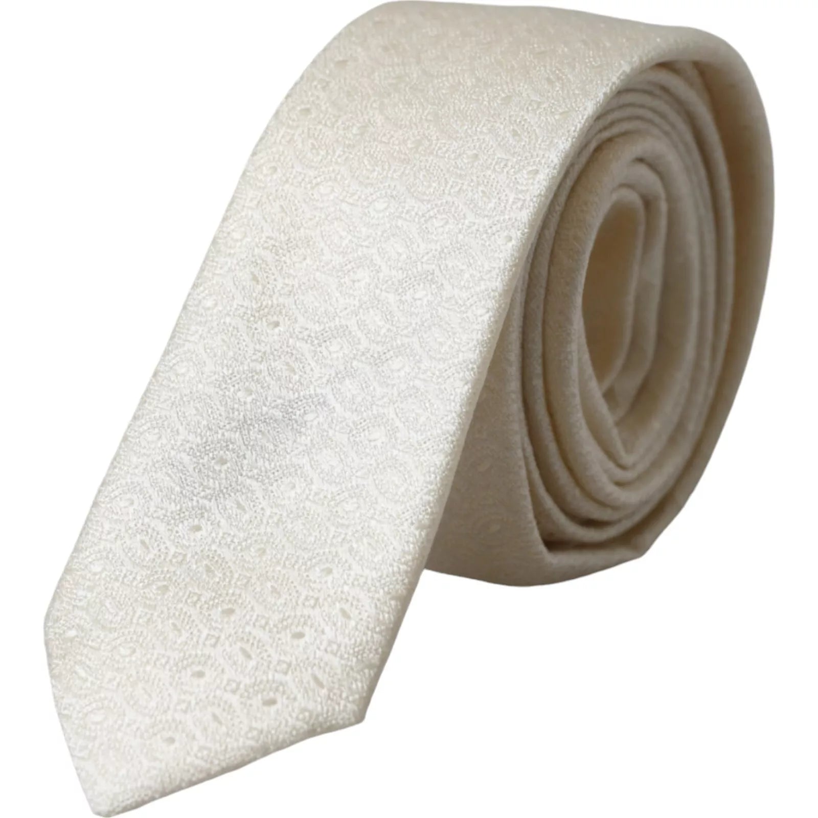 Dolce & Gabbana Off White Patterned Silk Adjustable Tie