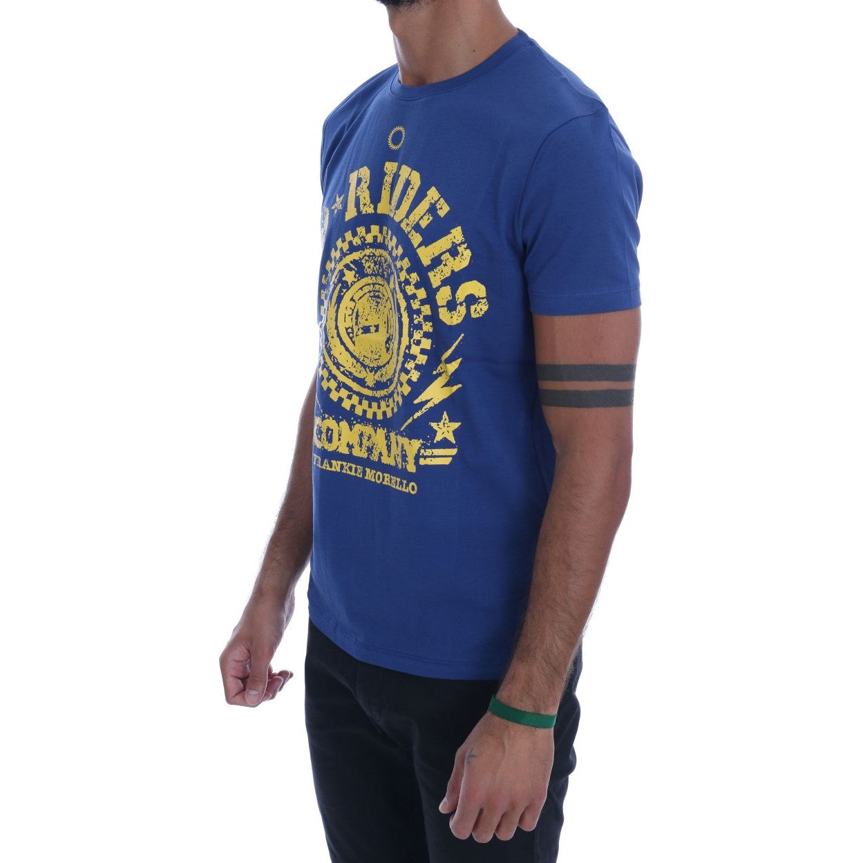 Frankie Morello Blue Cotton Tee with Riders Motif