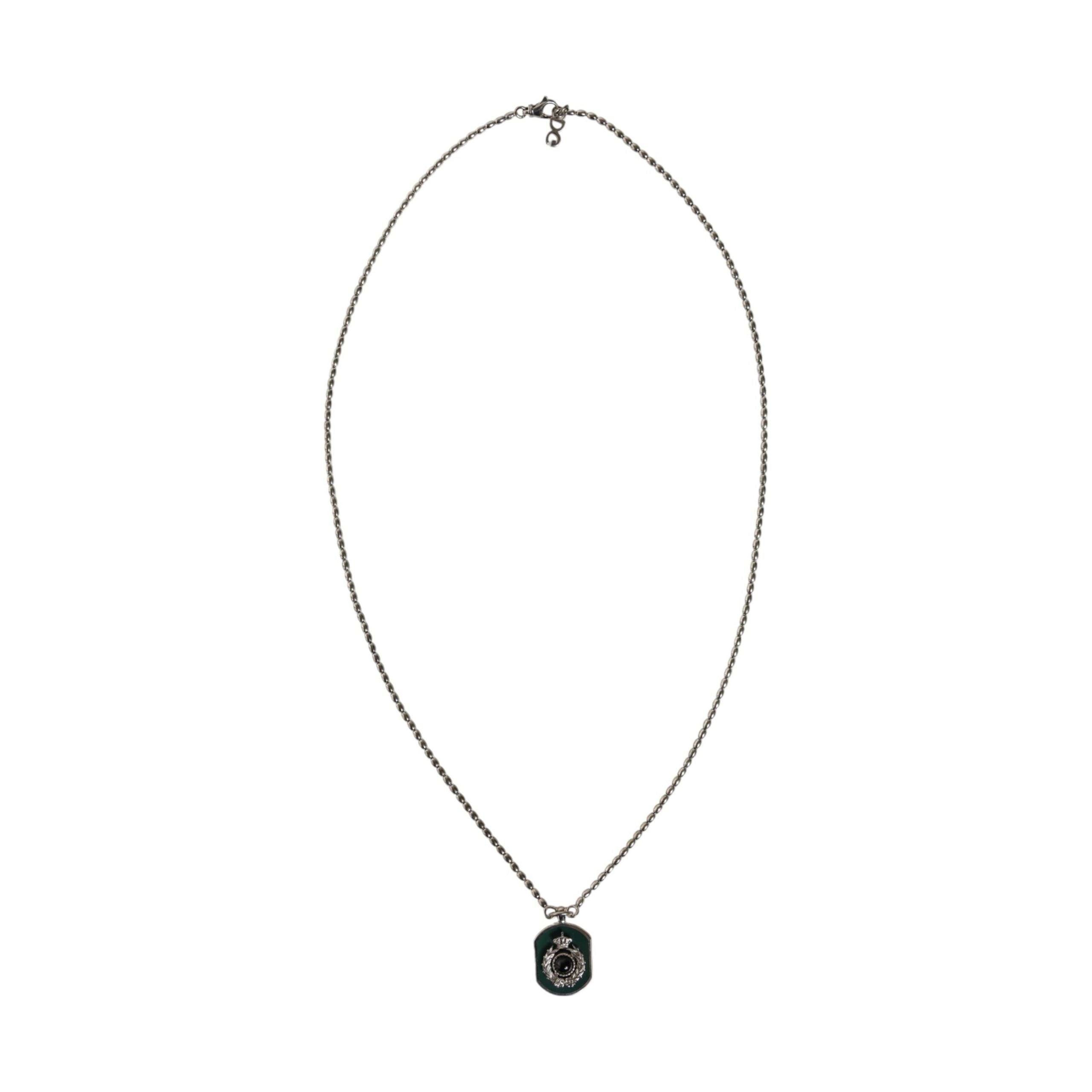 Dolce & Gabbana Silver 925 Chain Bar Gem Pendant Necklace