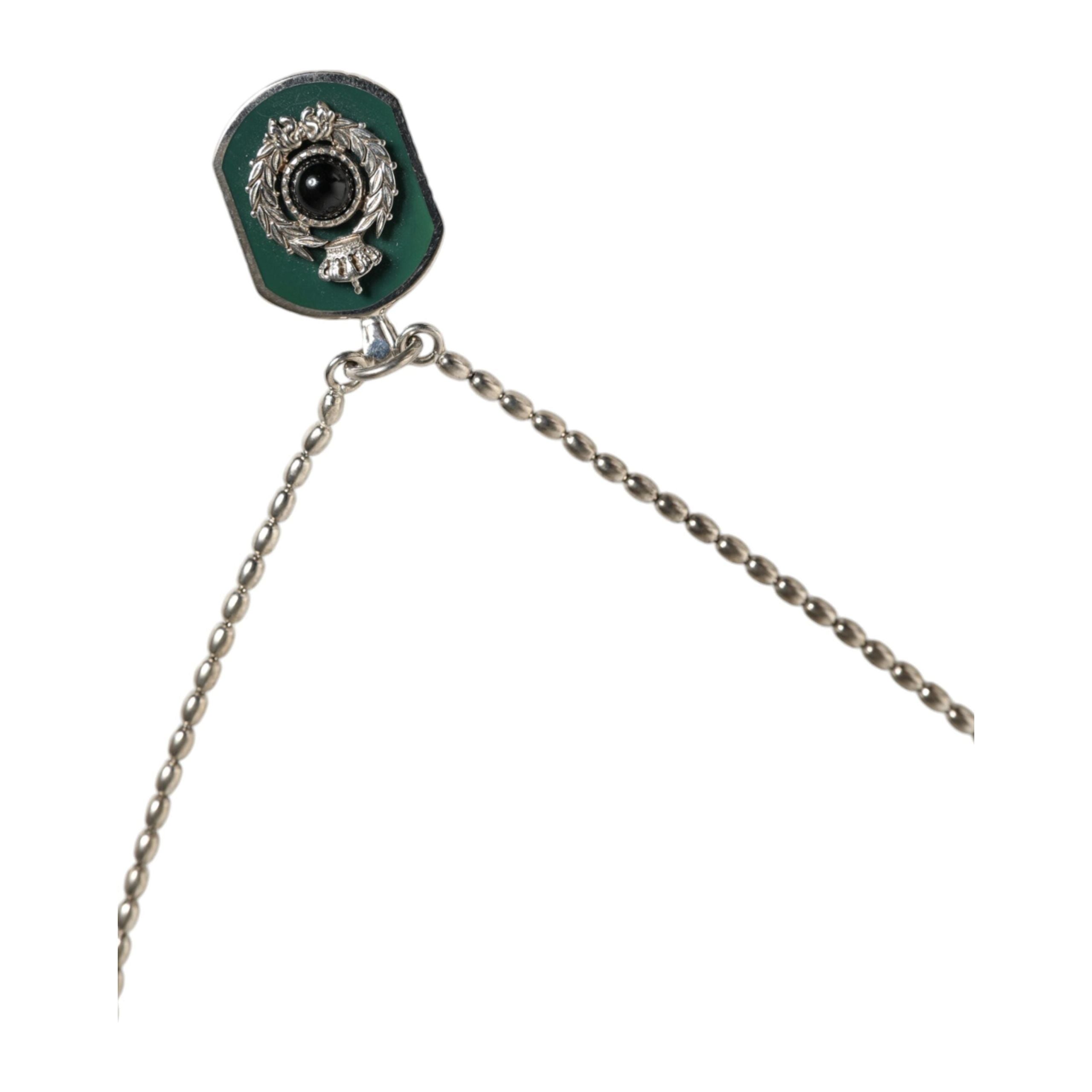 Dolce & Gabbana Silver 925 Chain Bar Gem Pendant Necklace