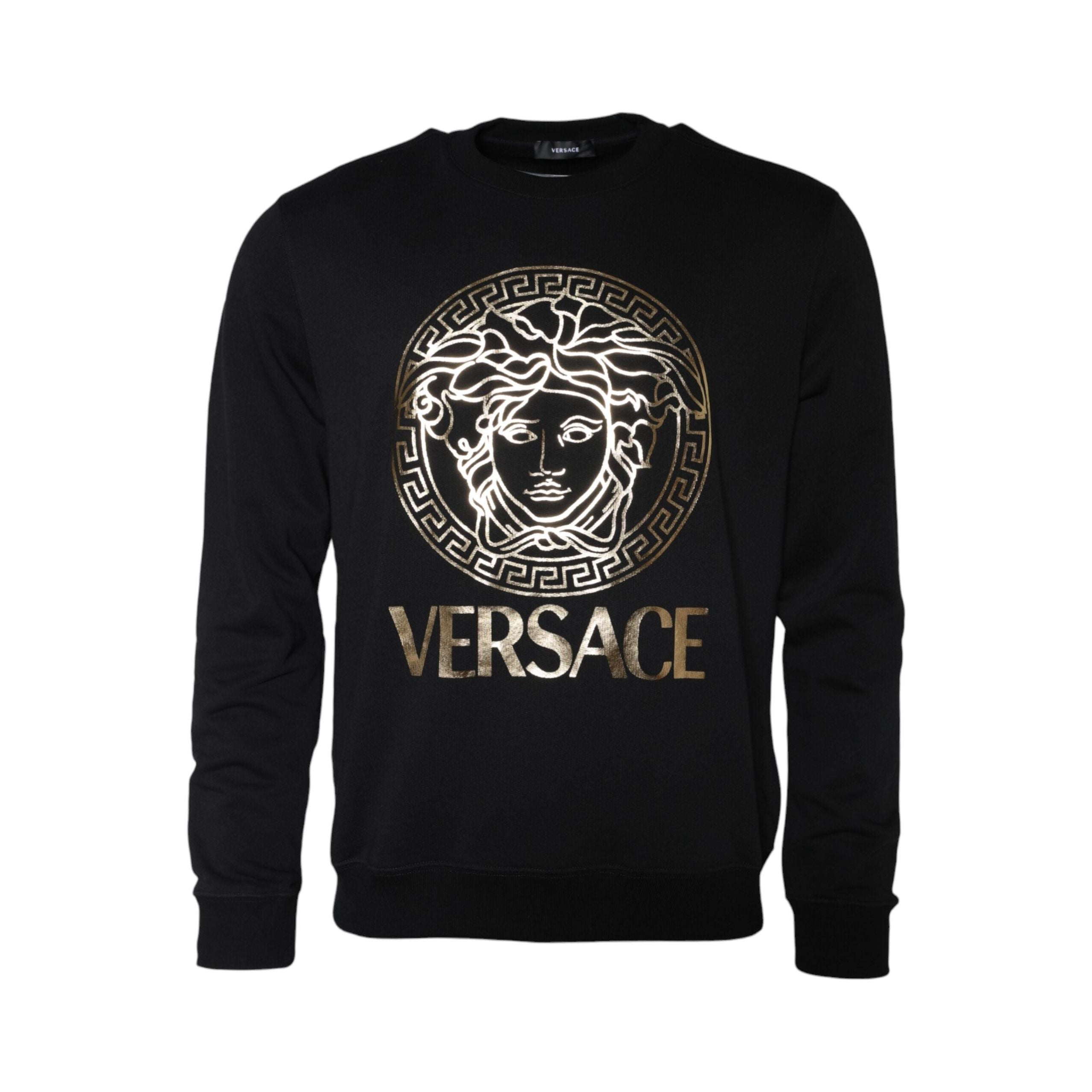 Versace Black Fleece Cotton Crew Neck Sweatshirt