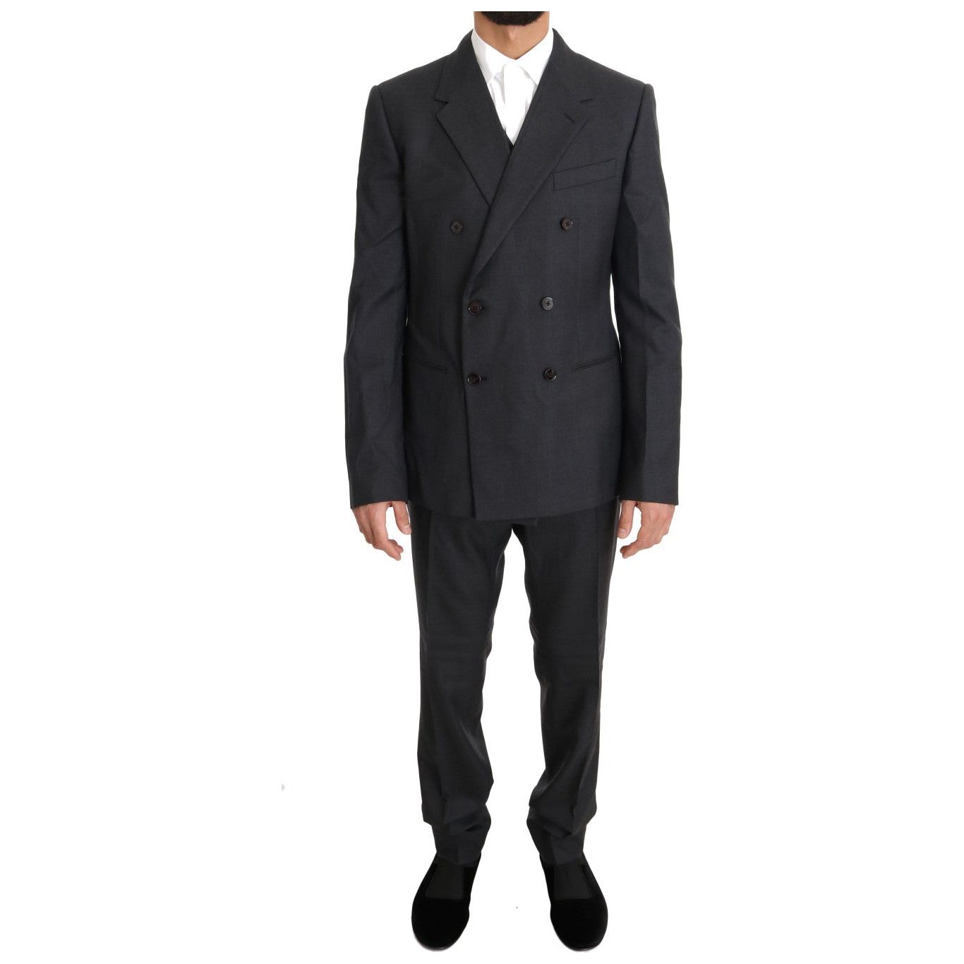 Dolce & Gabbana Gray Wool Silk Double Breasted Suit
