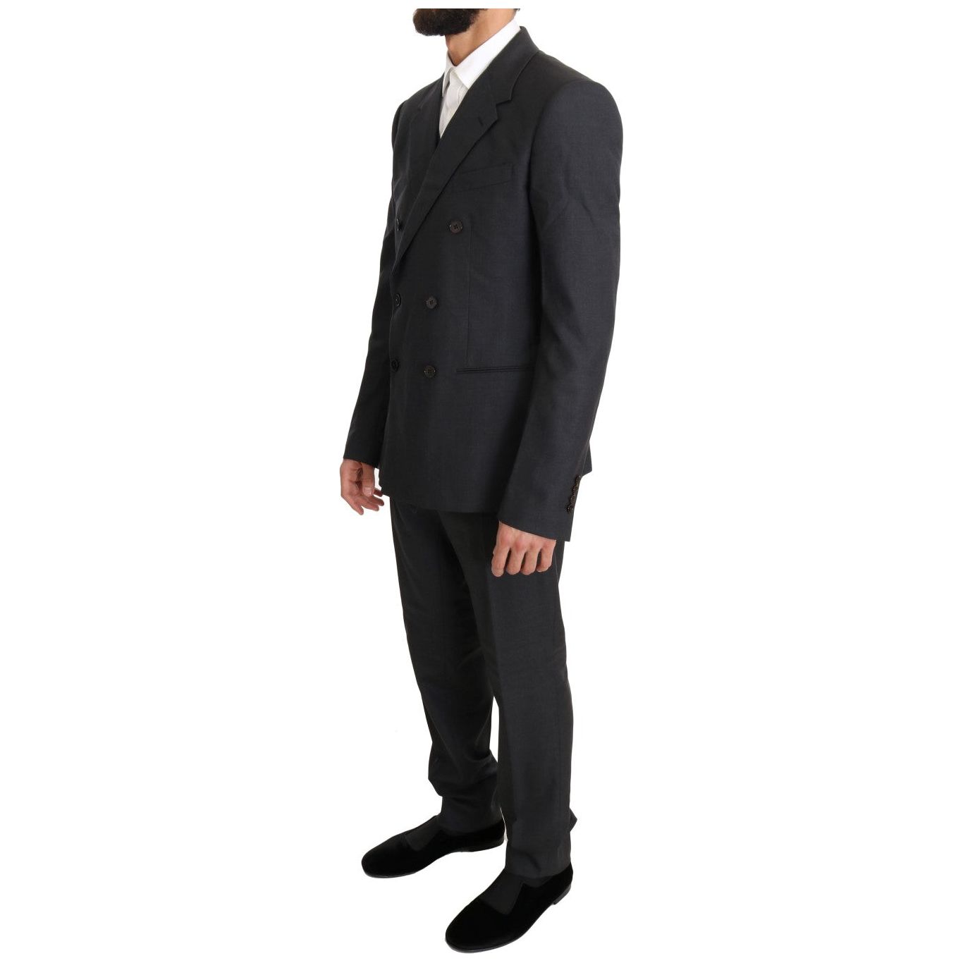 Dolce & Gabbana Gray Wool Silk Double Breasted Suit