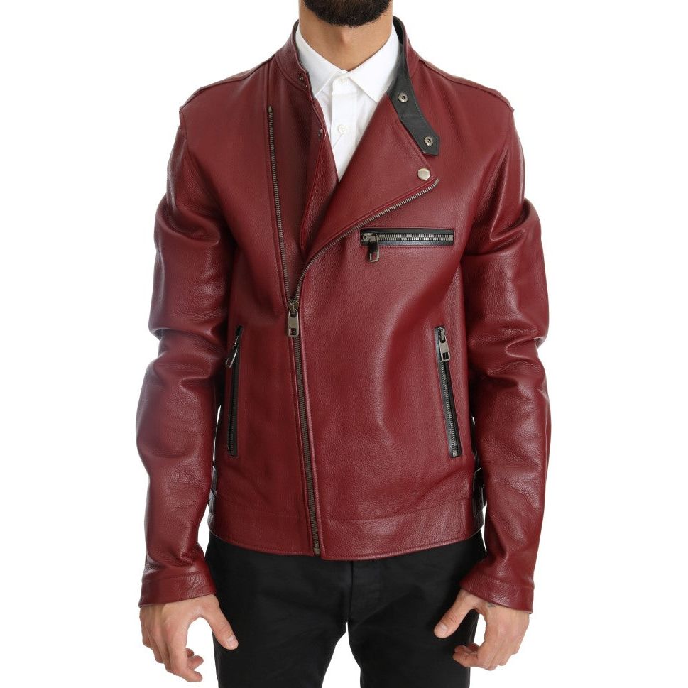 Dolce & Gabbana Radiant Red Deerskin Leather Biker Jacket