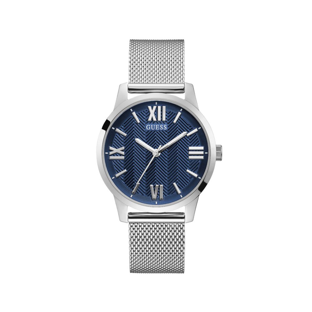 Guess Silver Stainless Steel Watch with Blue Dial Elegance