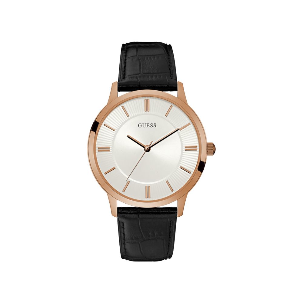 Guess Black Leather Watch with Pink Gold Case