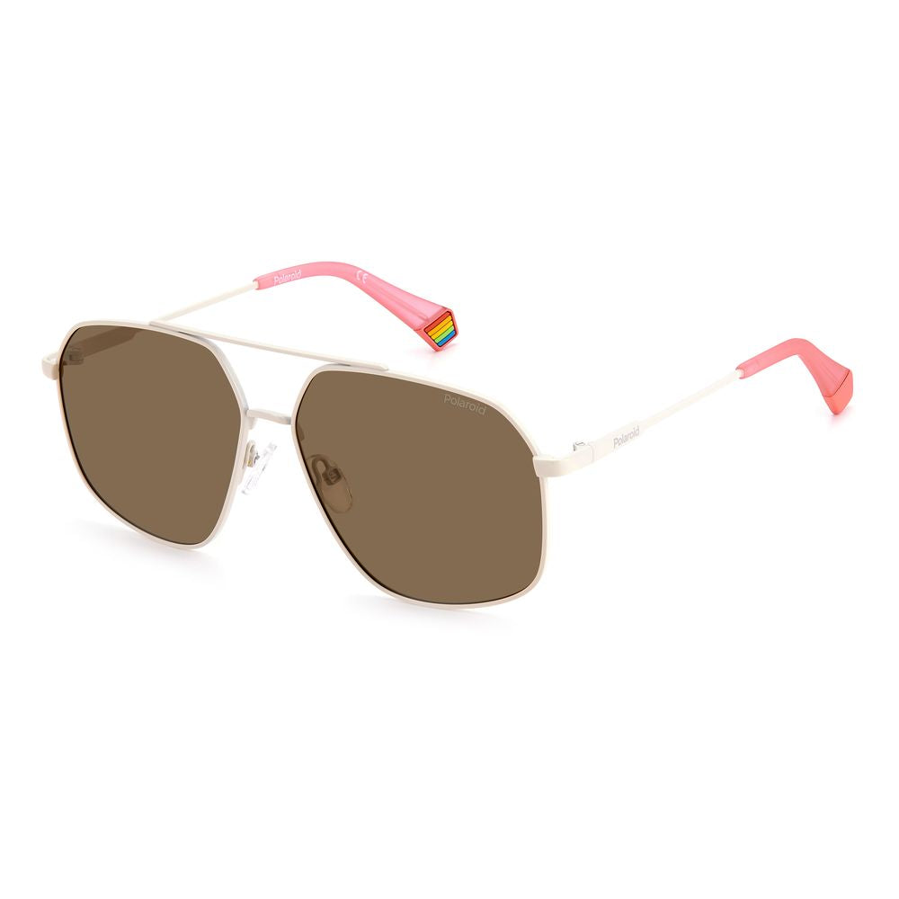 Polaroid Beige Stainless Steel Sunglasses for Timeless Elegance
