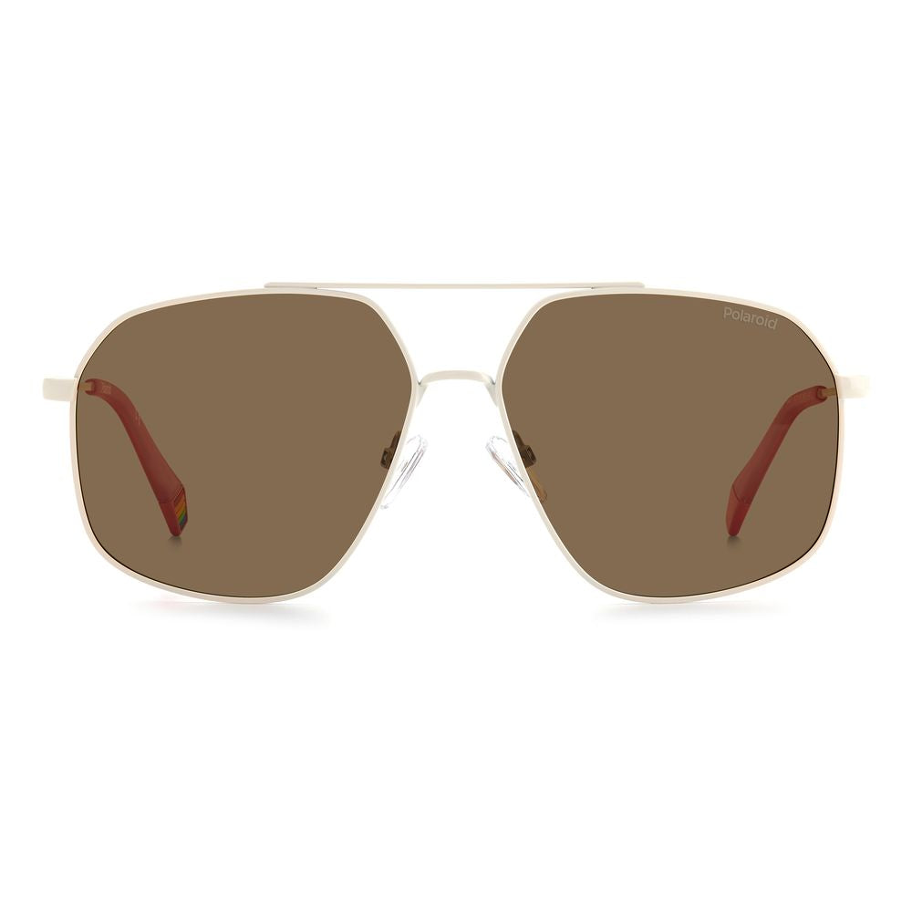 Polaroid Beige Stainless Steel Sunglasses for Timeless Elegance