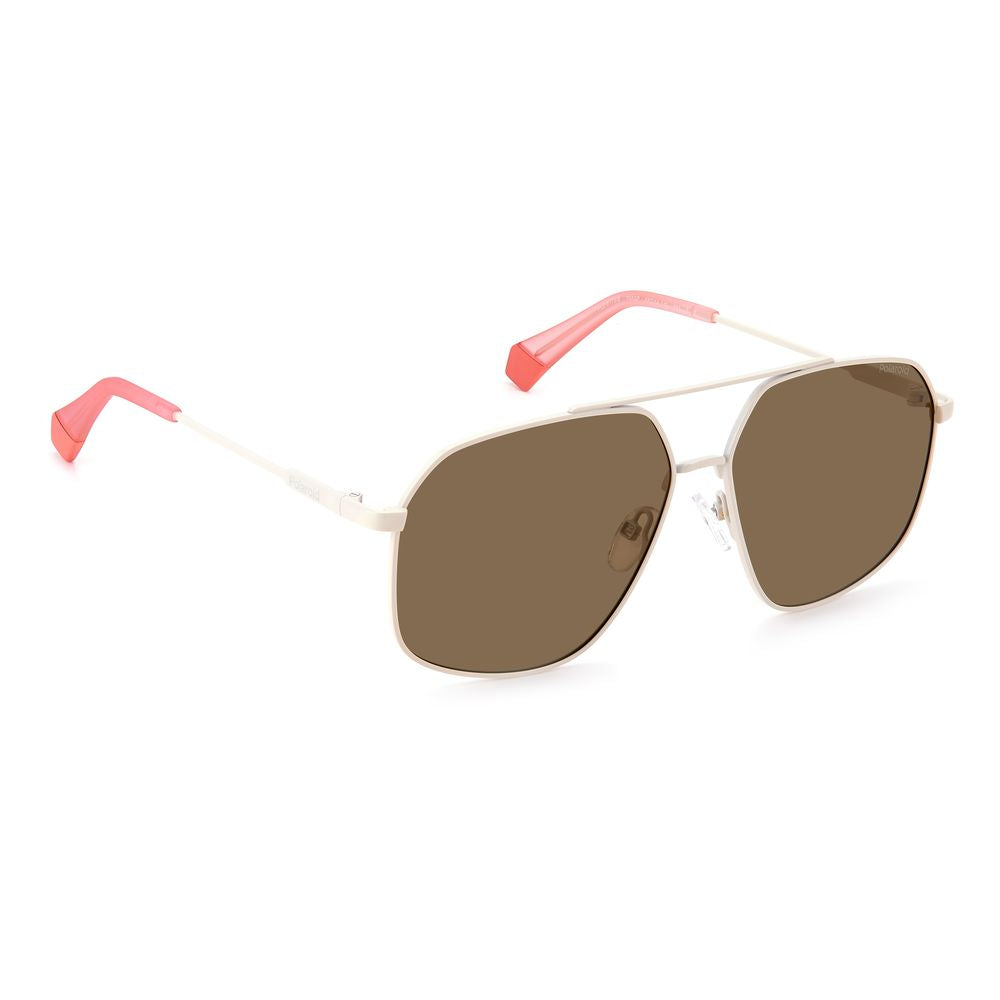 Polaroid Beige Stainless Steel Sunglasses for Timeless Elegance