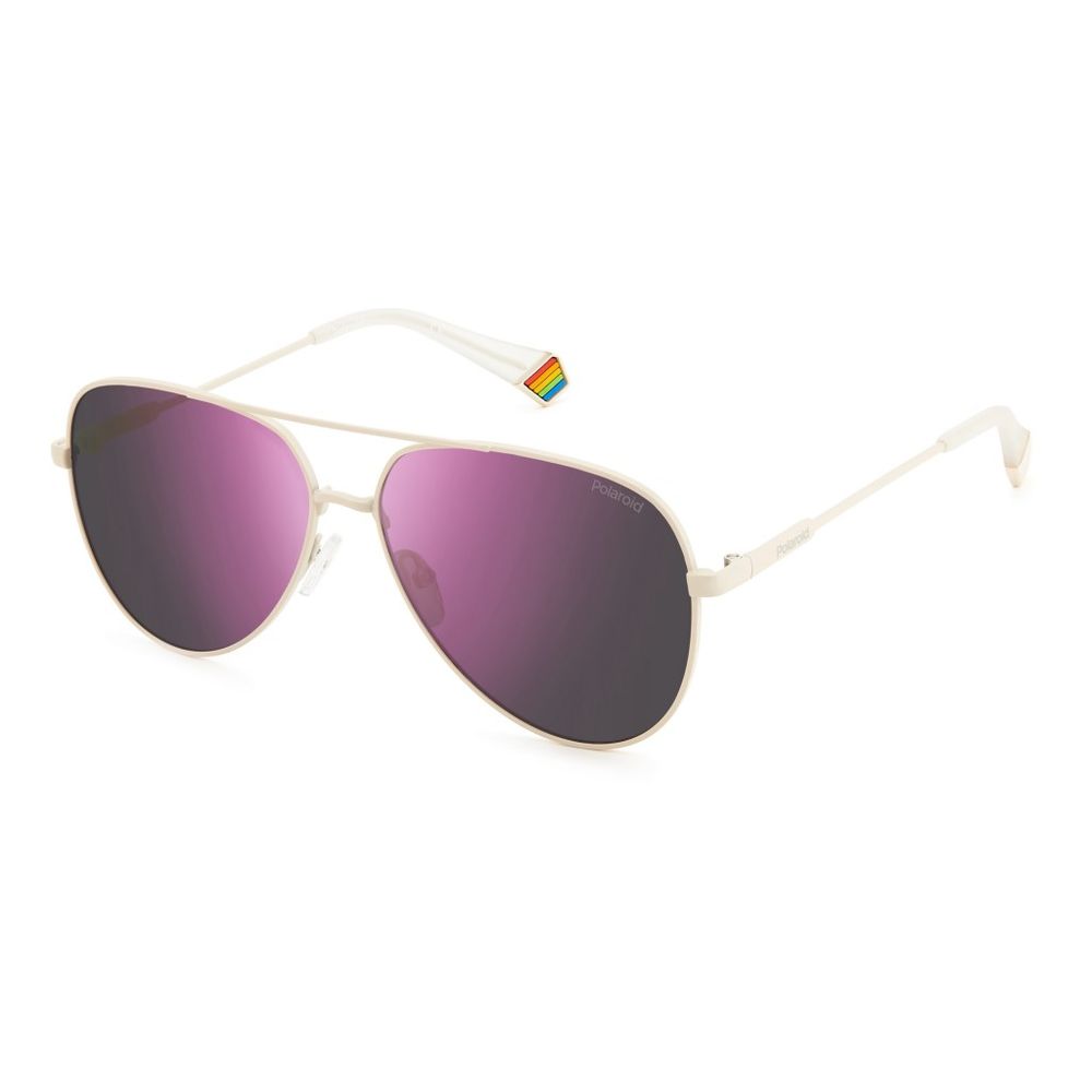 Polaroid White Metal Sunglasses With Grey Mirrored Lenses