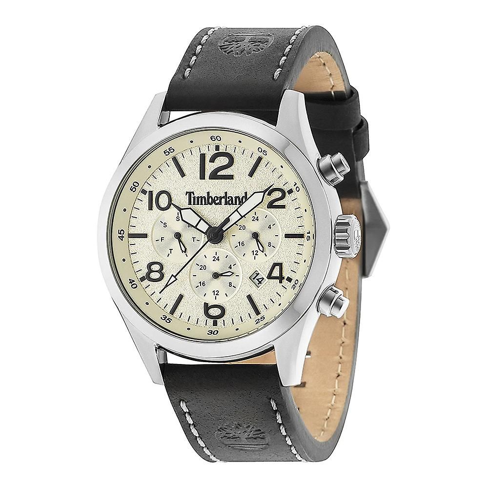 Timberland Black Leather Watch with Elegant Yellow Dial
