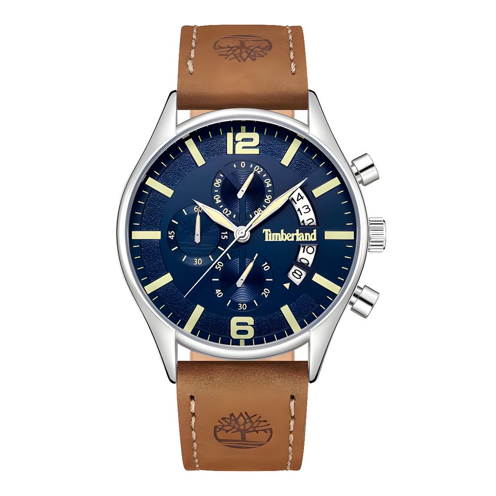 Timberland Brown Leather Watch with Blue Dial Elegance