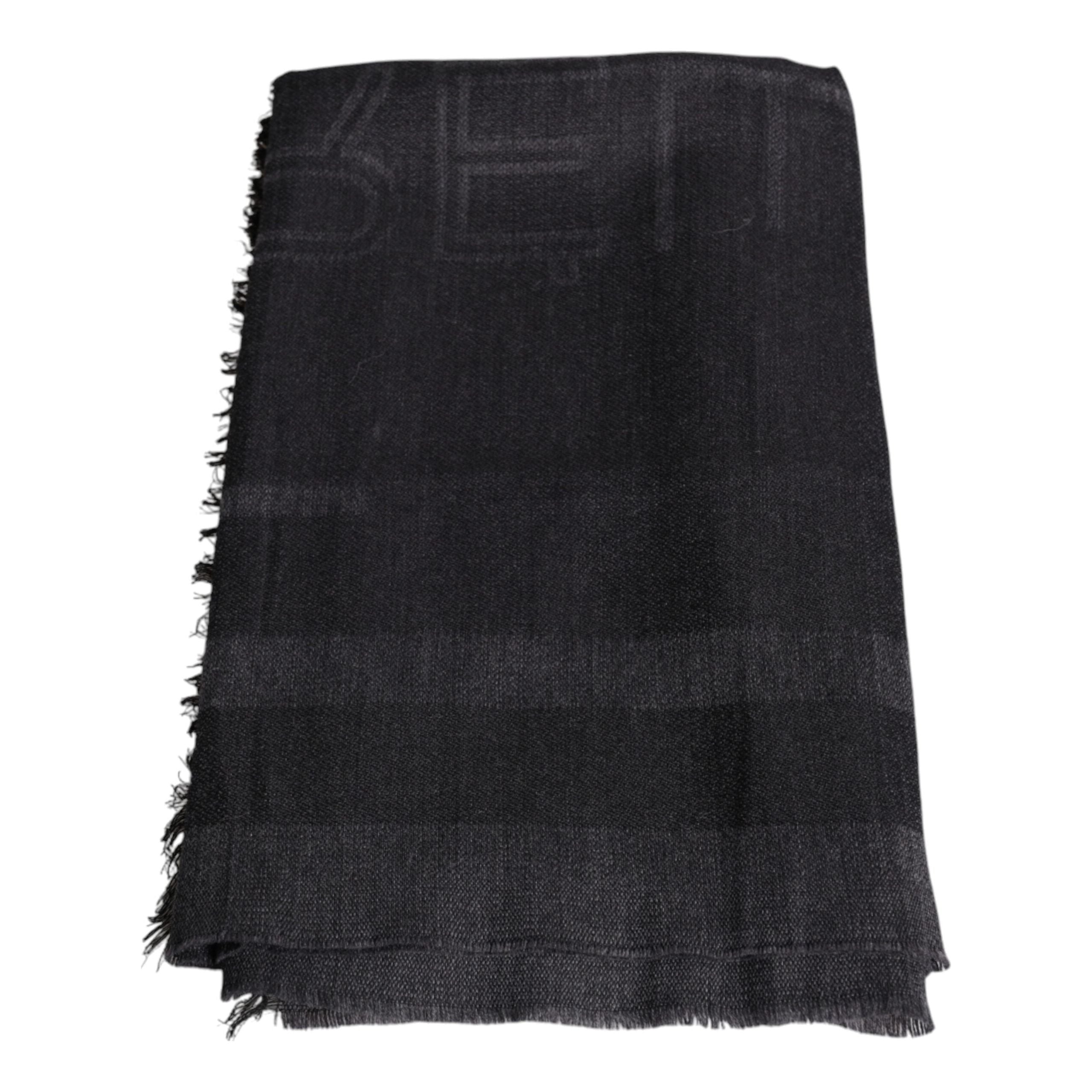 GF Ferre Dark Gray Wool Viscose Foulard Patterned Scarf