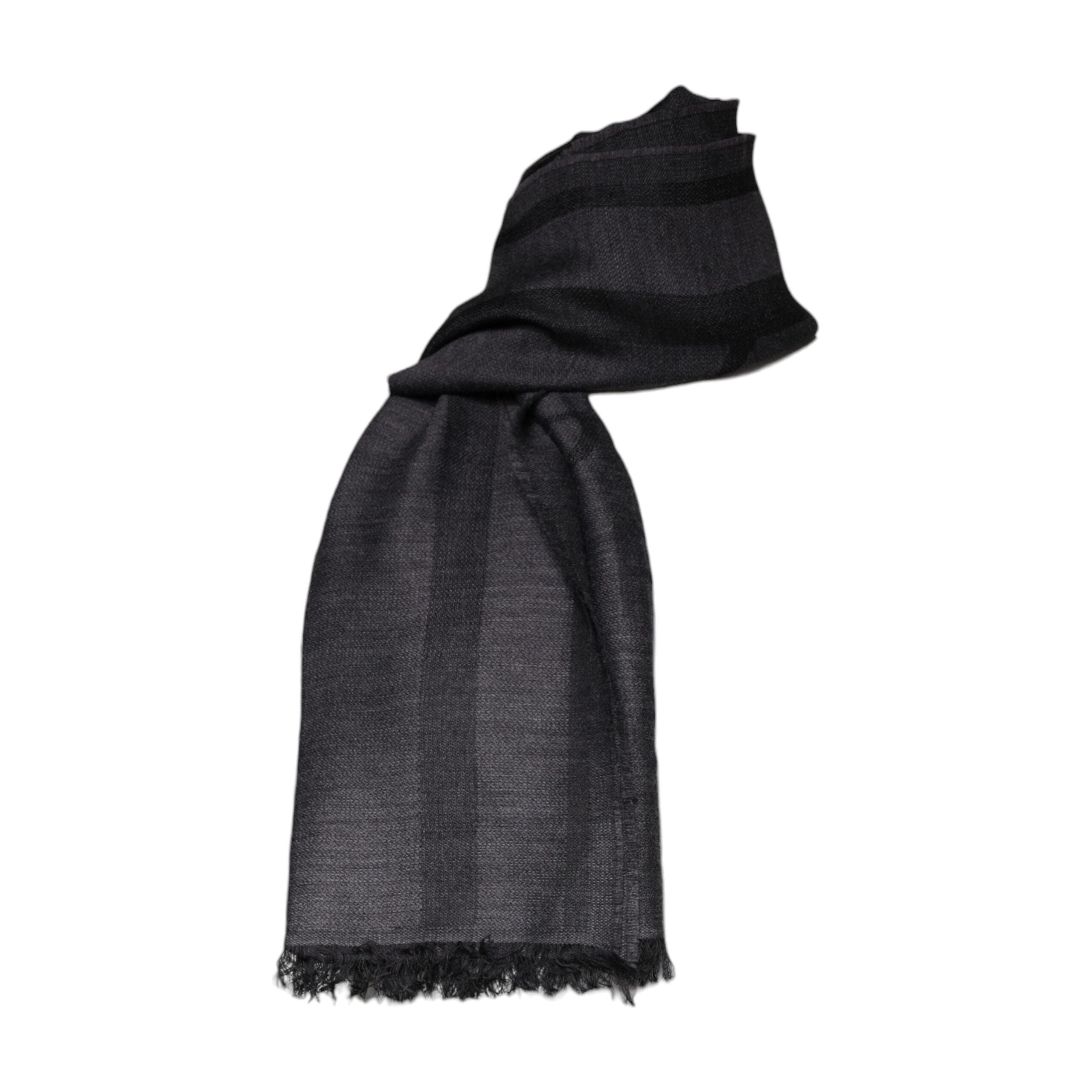 GF Ferre Dark Gray Wool Viscose Foulard Patterned Scarf