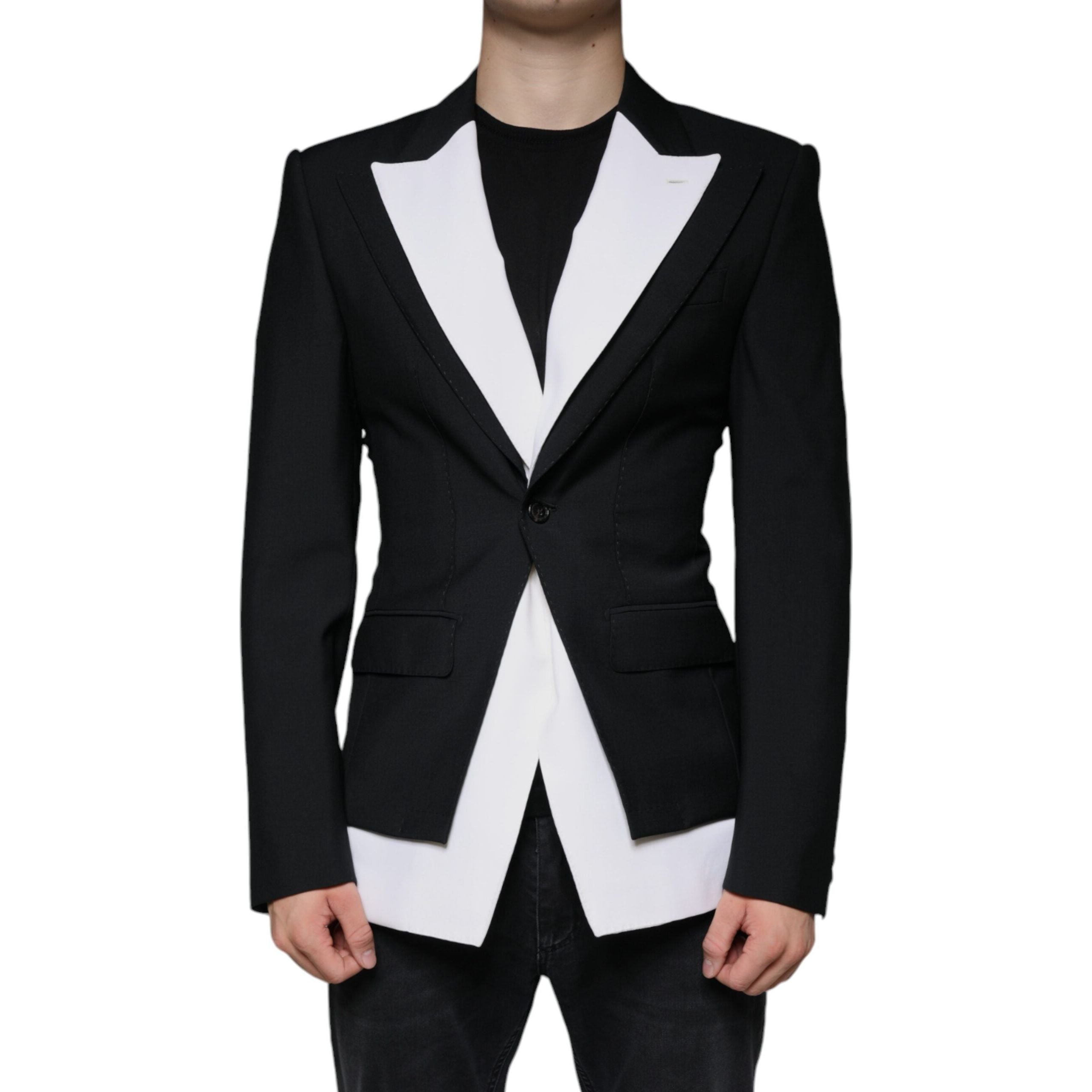 Dolce & Gabbana Black White Virgin Wool Blazer