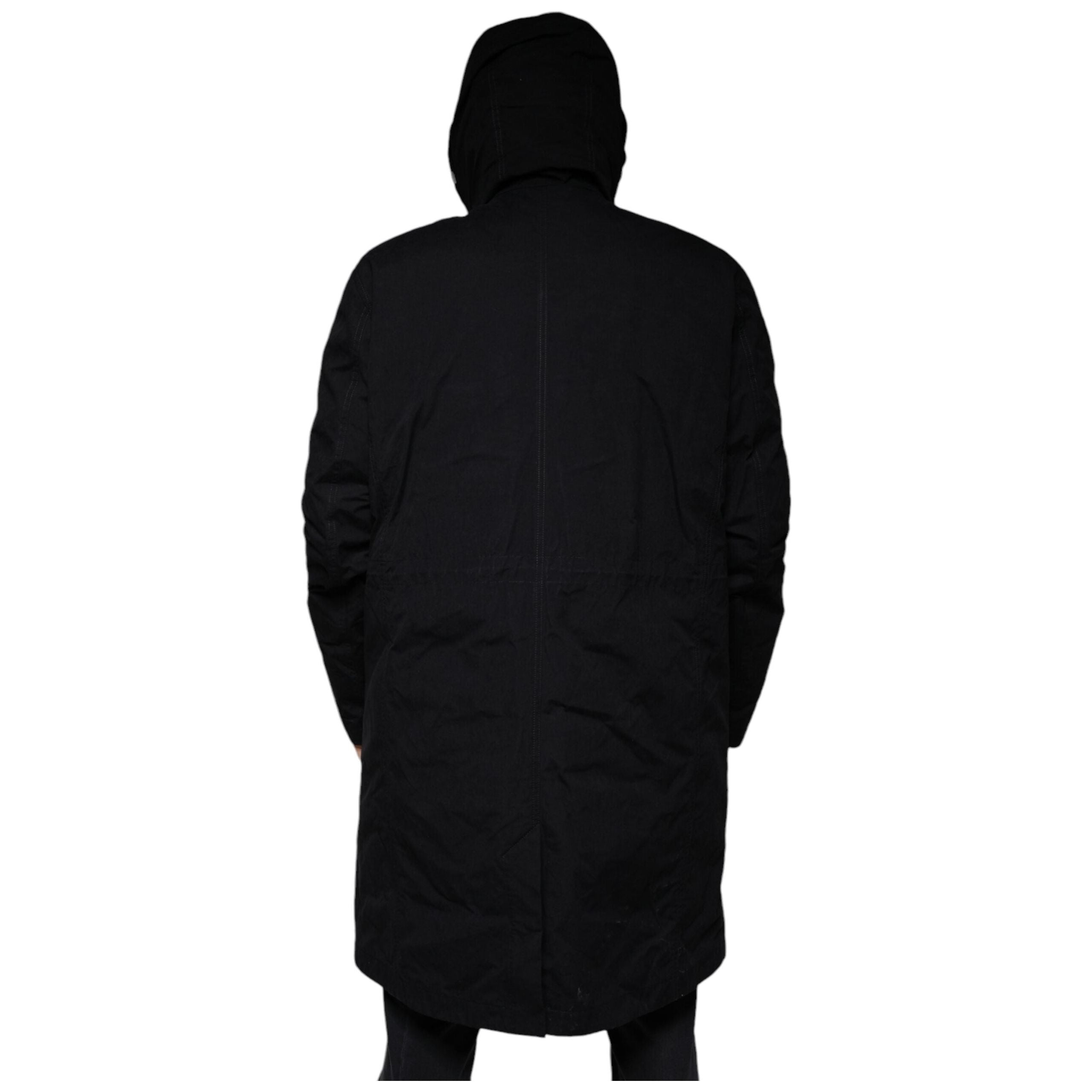Dolce & Gabbana Black Cotton Hooded Parka Trench Coat
