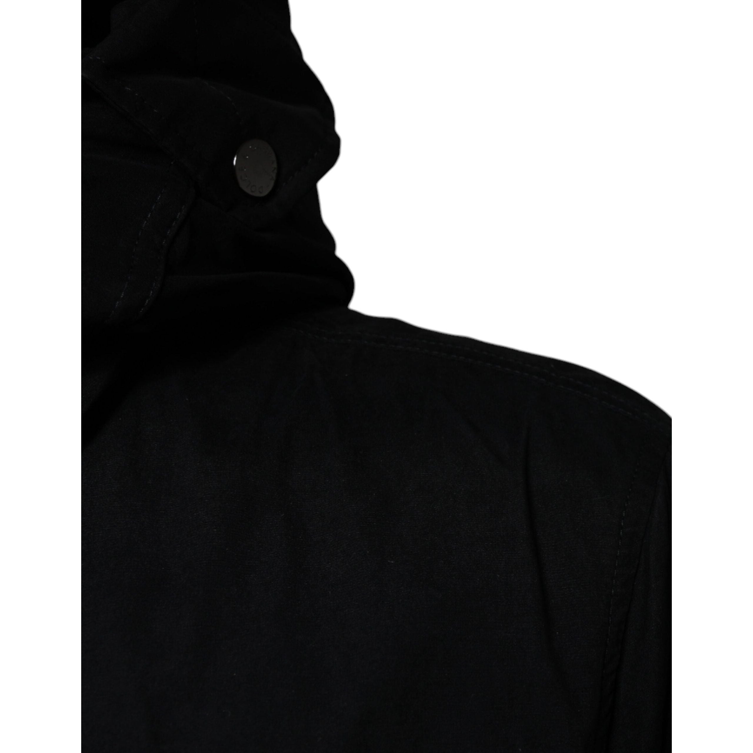Dolce & Gabbana Black Cotton Hooded Parka Trench Coat