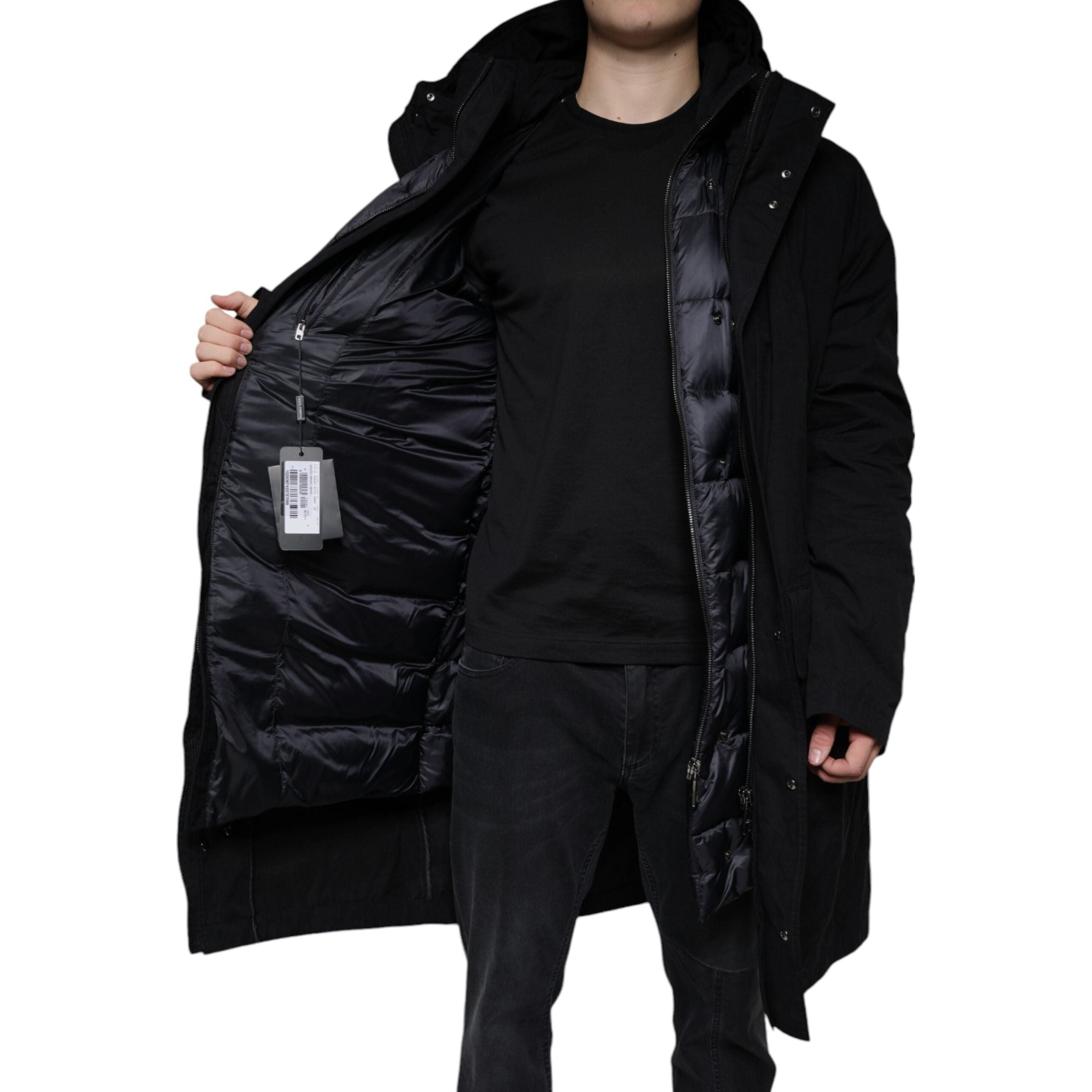 Dolce & Gabbana Black Cotton Hooded Parka Trench Coat