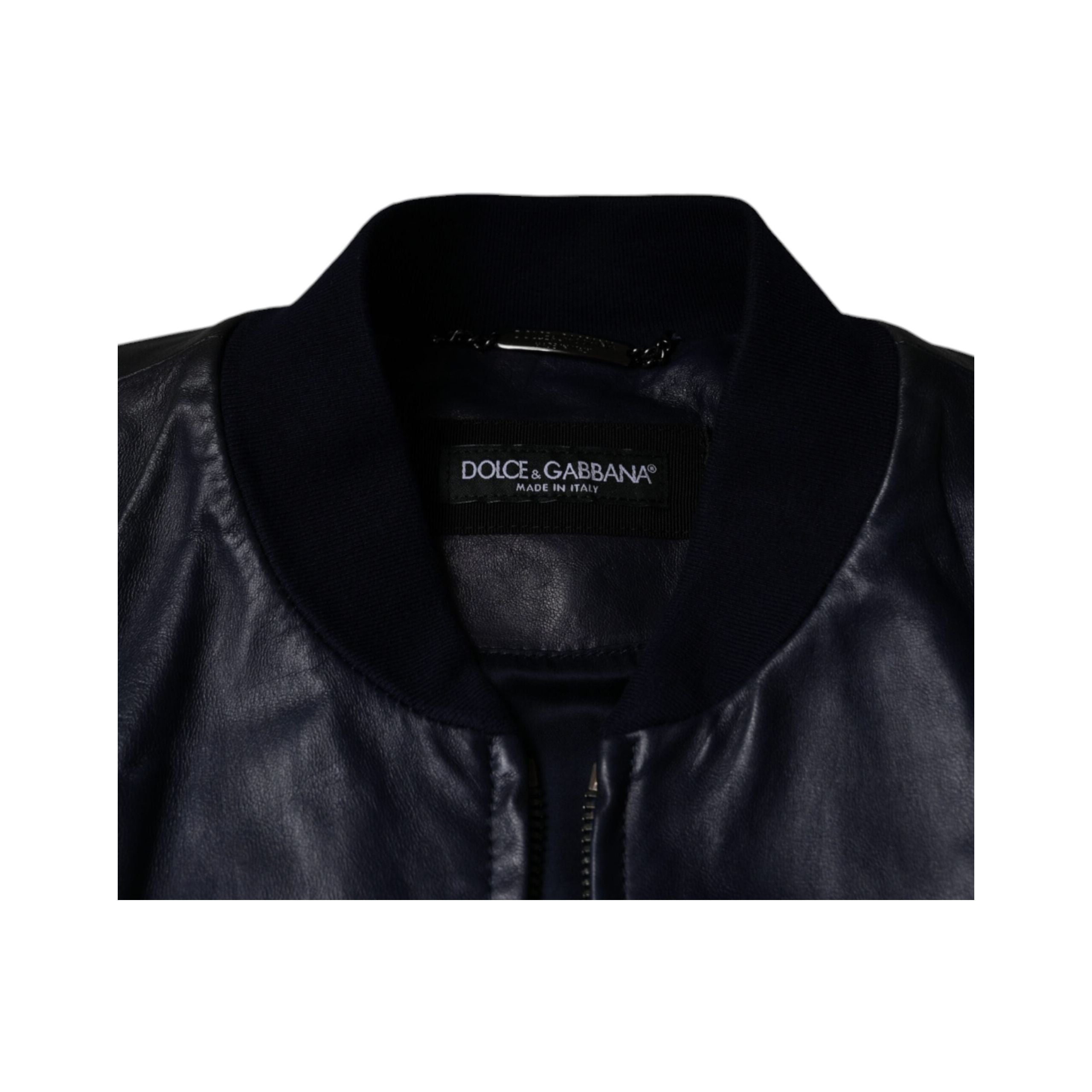 Dolce & Gabbana Blue Lambskin Leather Biker Jacket