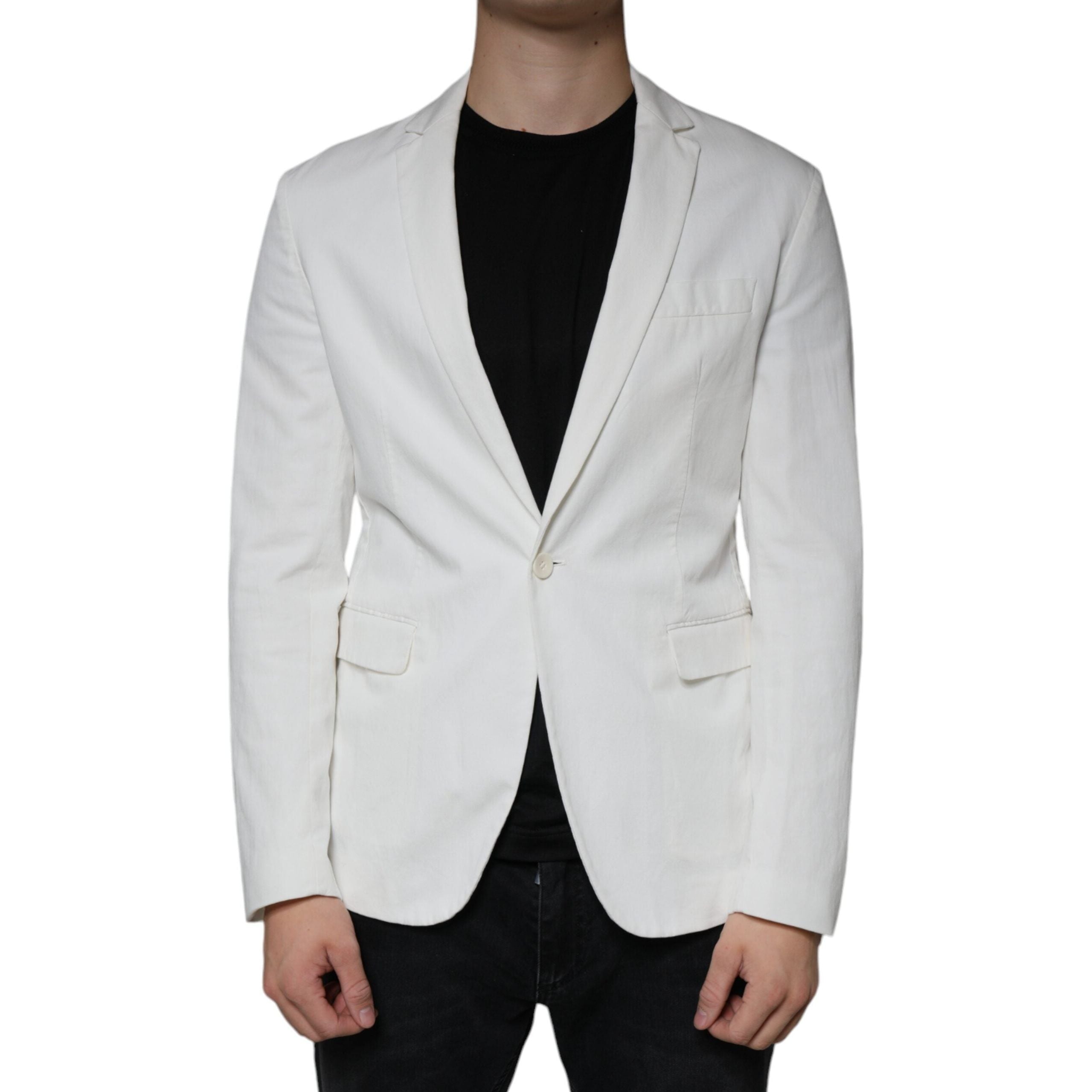 Dondup White Cotton Single Breasted One Button Blazer