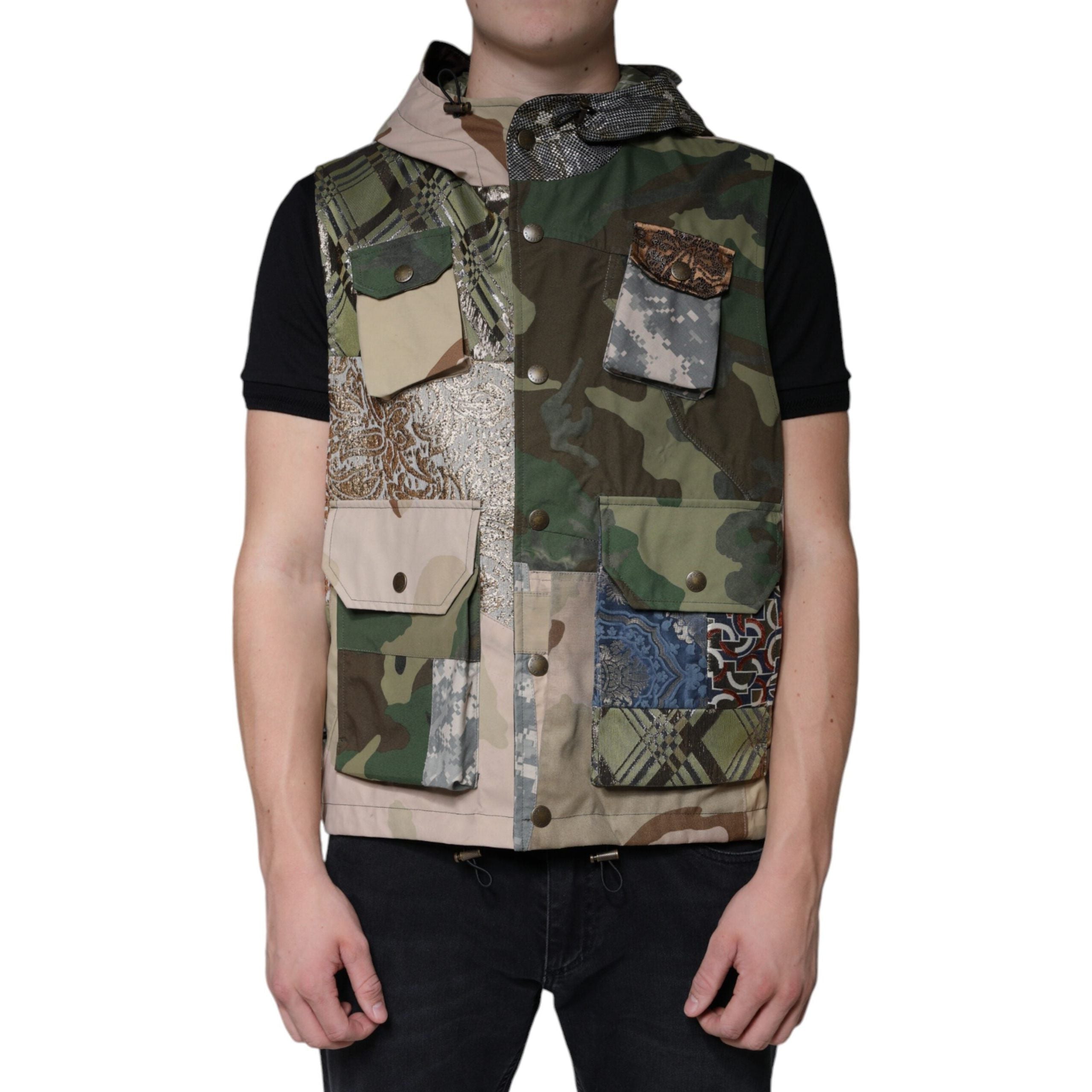 Dolce & Gabbana Multicolor Wool Hooded Vest Jacket
