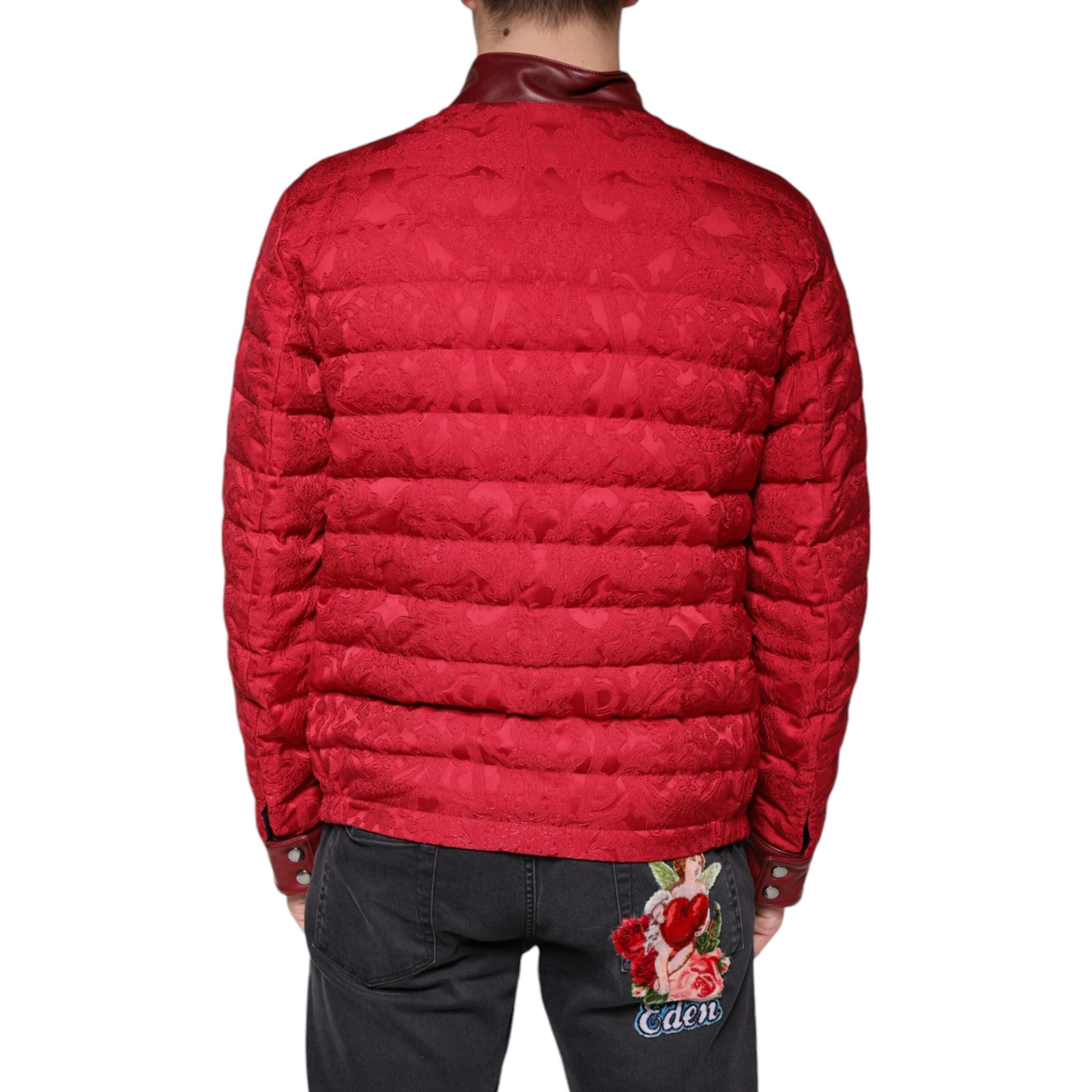 Dolce & Gabbana Red Quilted Fabric Bomber Gold Crown Logo Jacket
