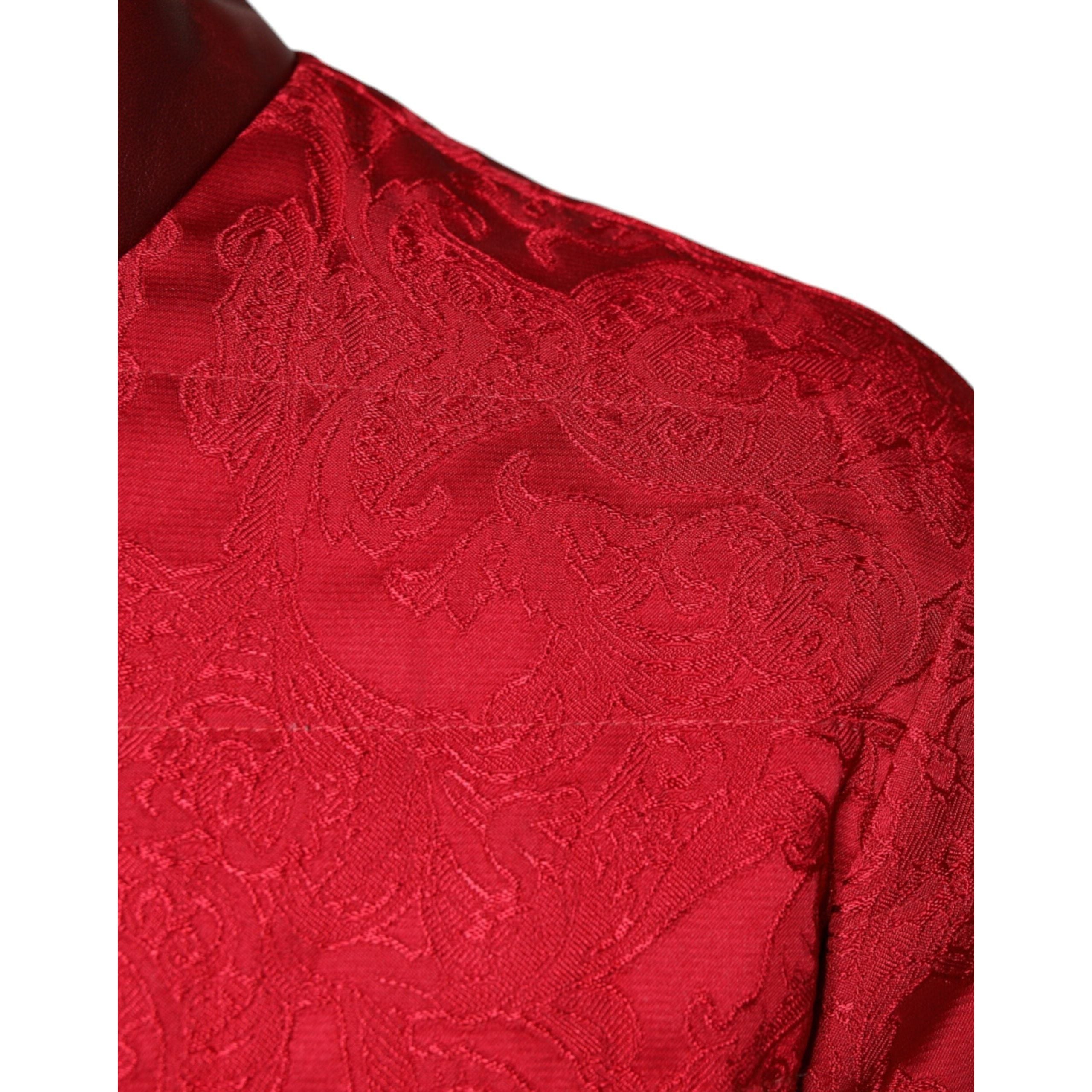 Dolce & Gabbana Red Quilted Fabric Bomber Gold Crown Logo Jacket