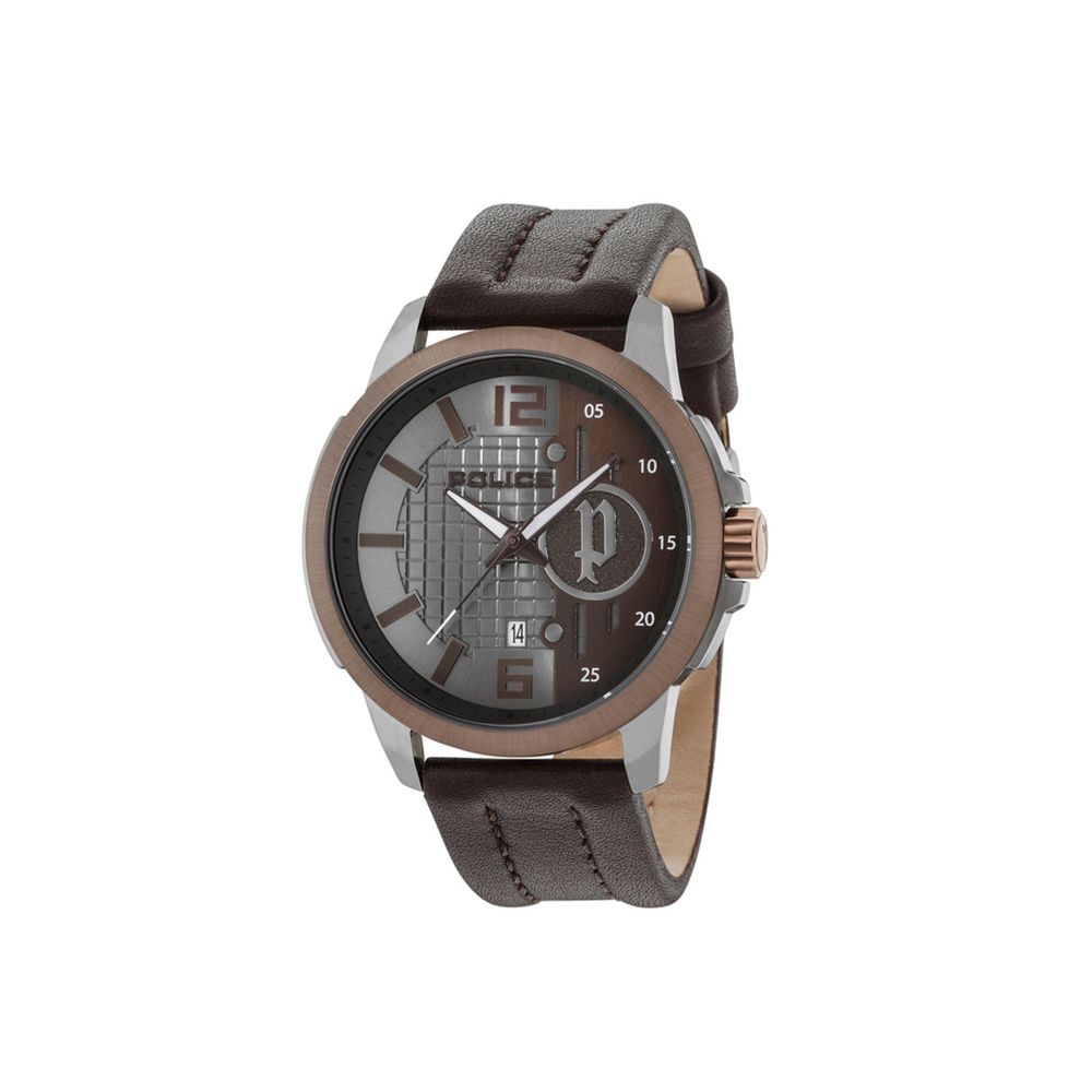 Police Brown Leather Watch with Elegant Grey Dial