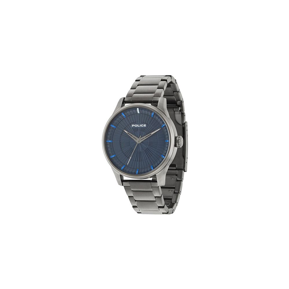 Police Gray Stainless Steel Watch with Striking Blue Dial
