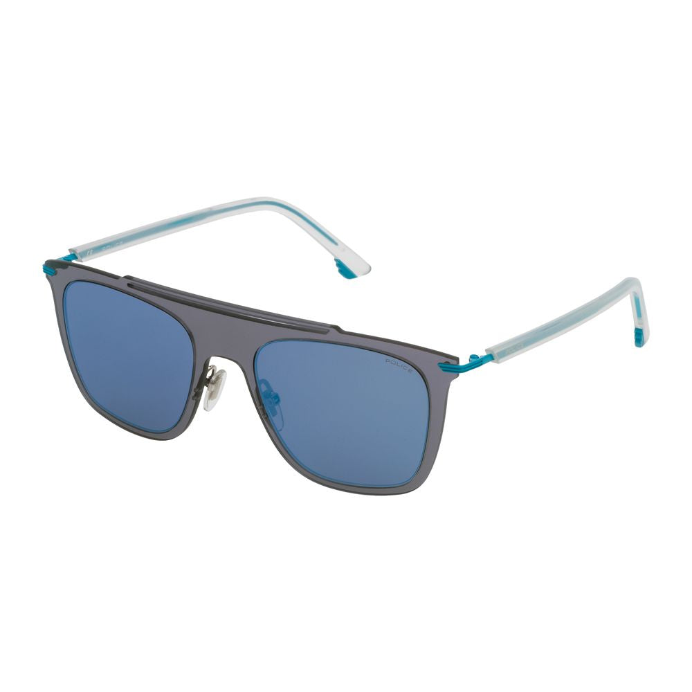Police Blue Acetate Sunglasses with Grey-Blue Mirror Lenses