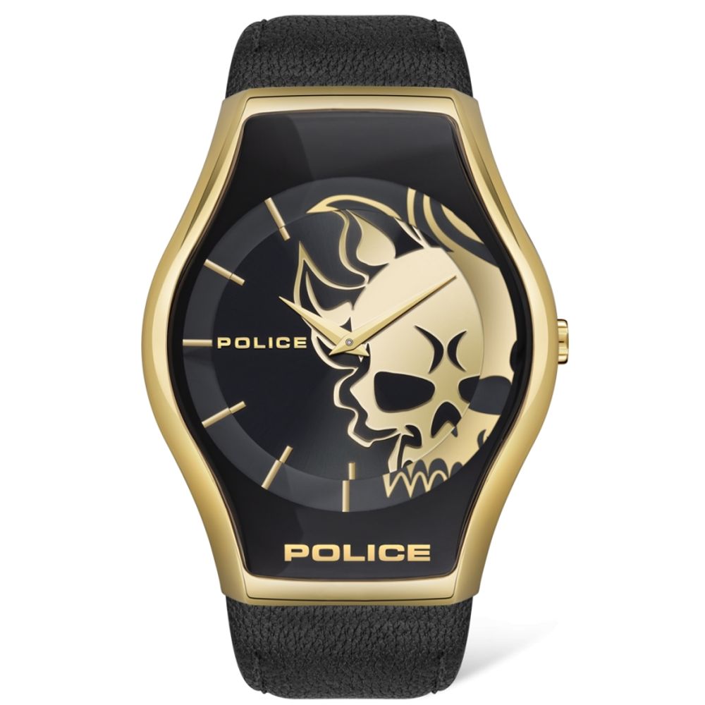 Police Black Leather Watch with Elegant Design and Precision