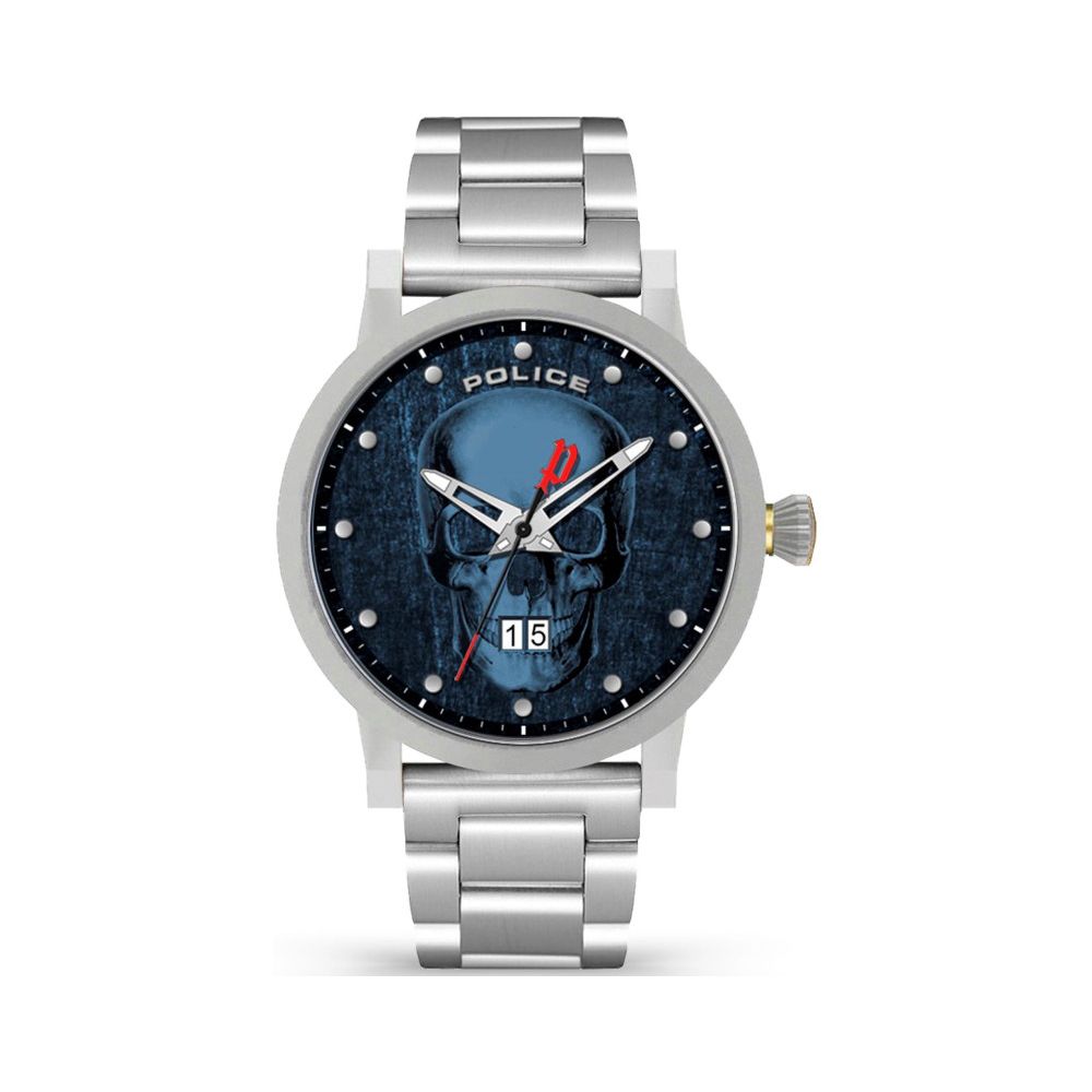 Police Gray Stainless Steel Watch with Blue Dial Elegance