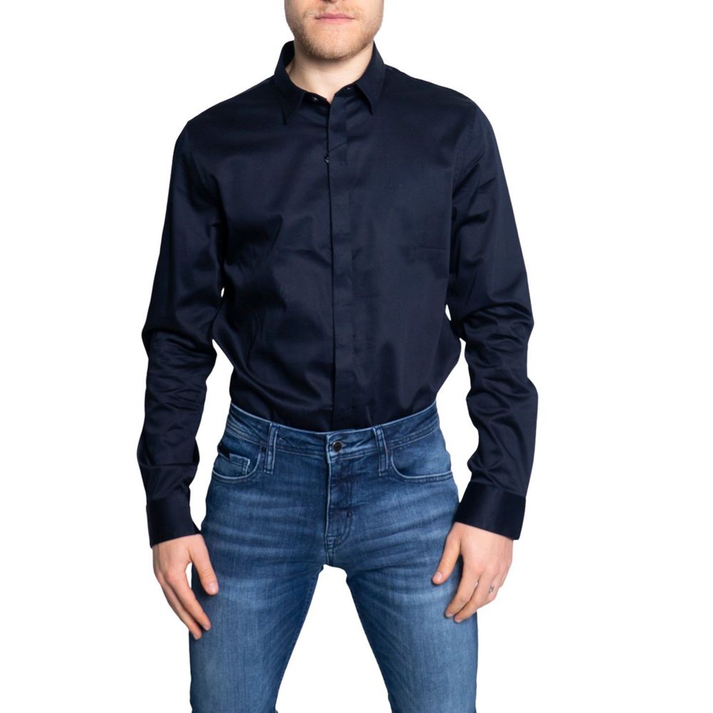 Armani Exchange Blue Cotton Shirt for Effortless Elegance