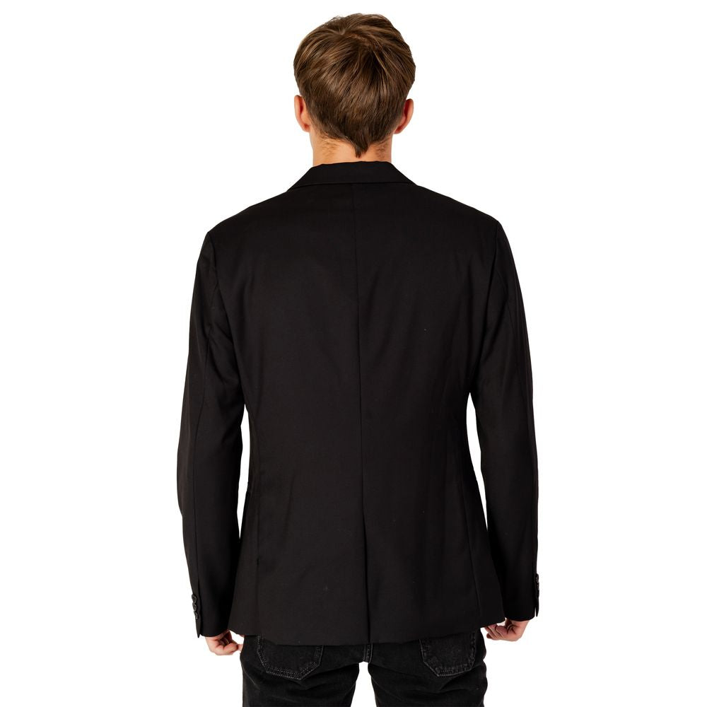Armani Exchange Black Viscose Lapel Blazer for Effortless Elegance