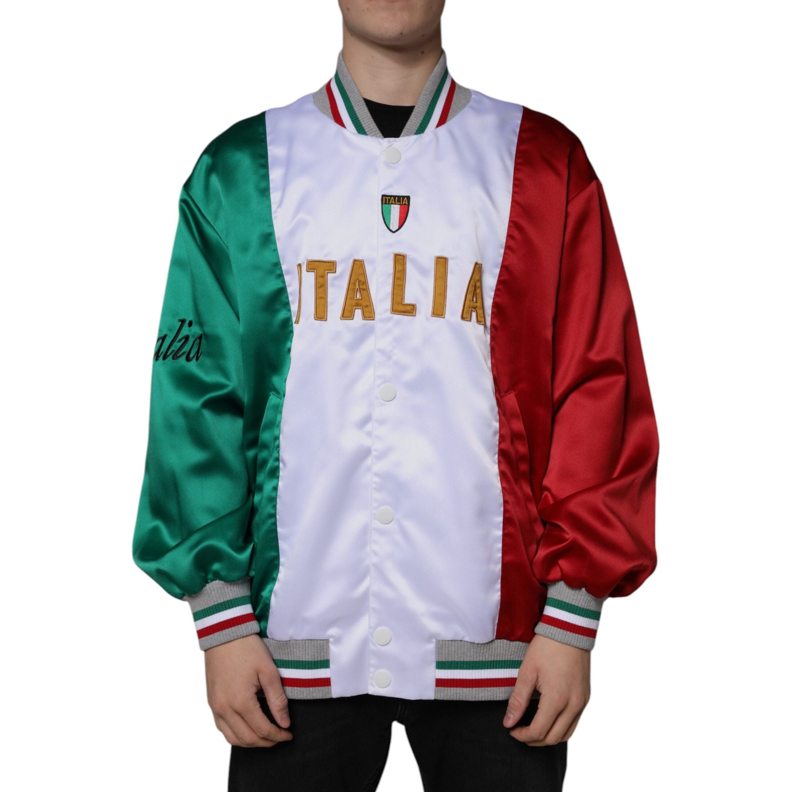 Dolce & Gabbana Multicolor Cotton Italia Button Down Bomber Jacket