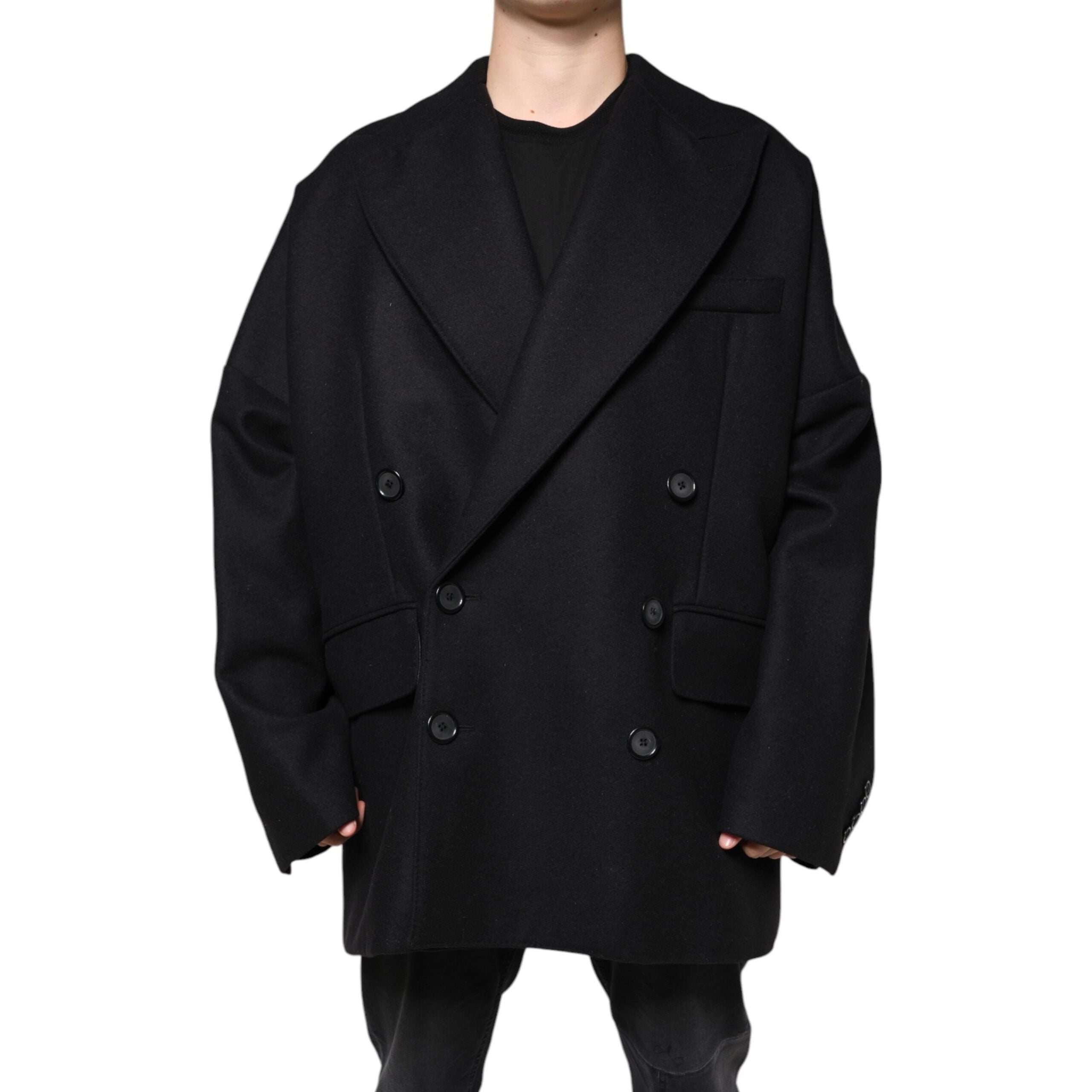 Dolce & Gabbana Black Wool Double Breasted Coat Jacket