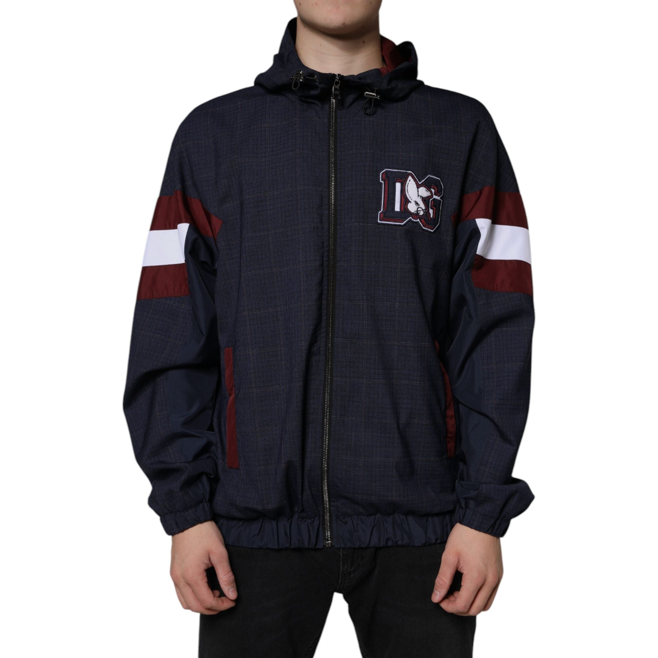 Dolce & Gabbana Blue Wool Blend Hooded Bomber Jacket