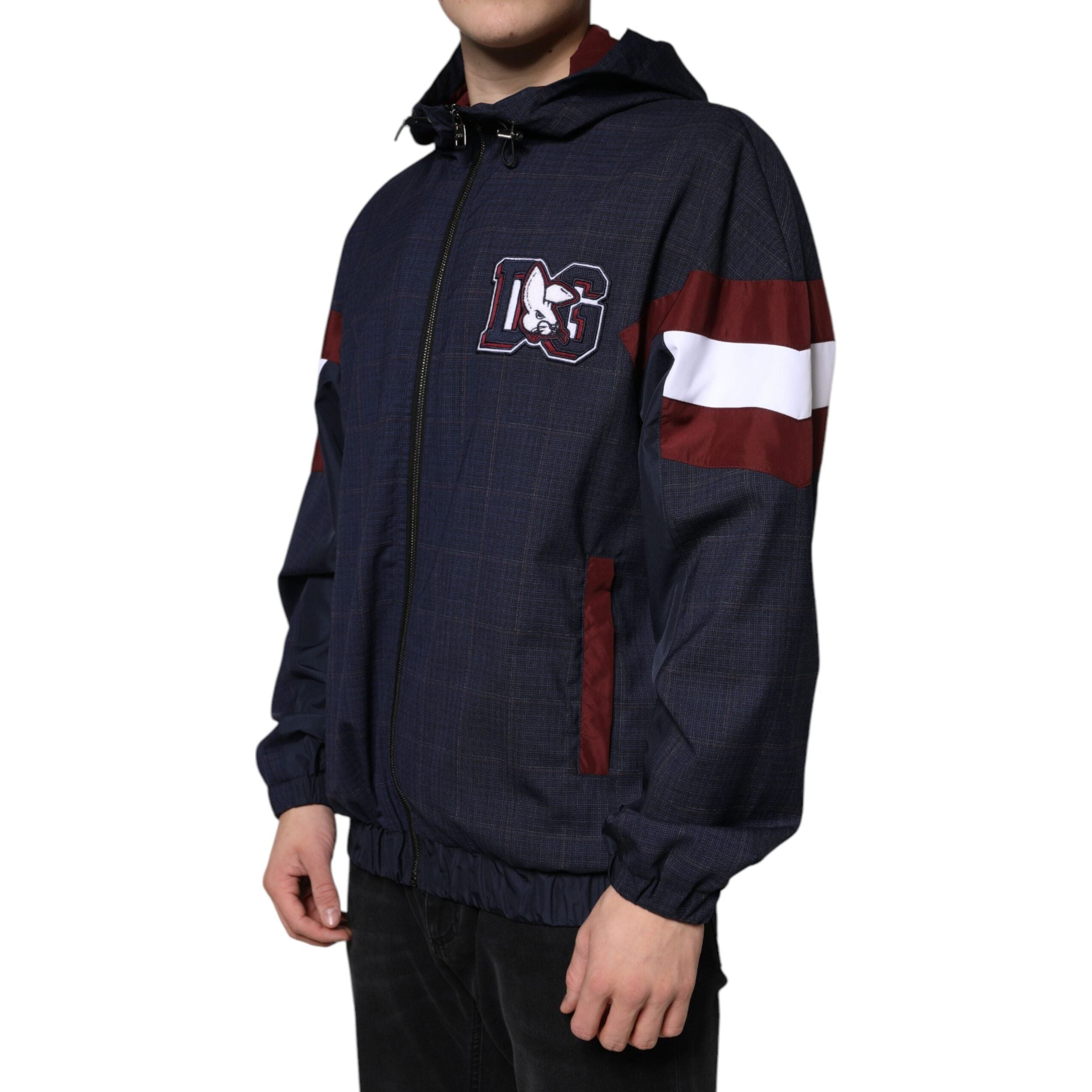 Dolce & Gabbana Blue Wool Blend Hooded Bomber Jacket