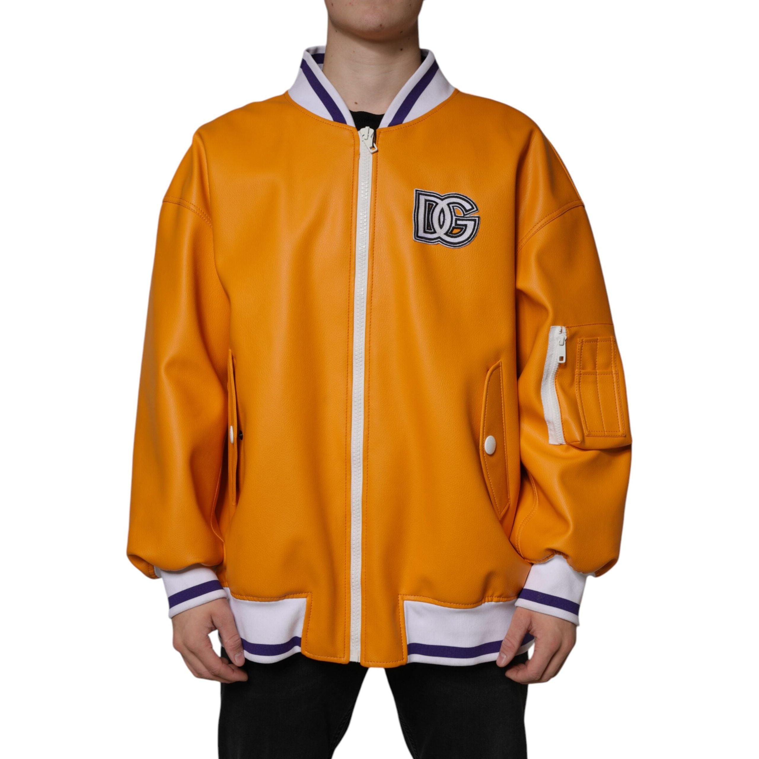 Dolce & Gabbana Orange White Jersey Bomber Jacket