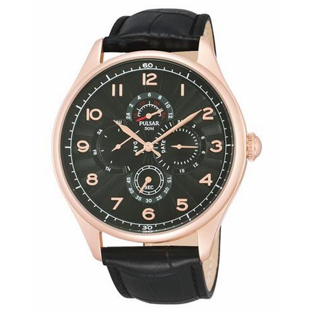 Pulsar Black Leather Watch with Timeless Elegance