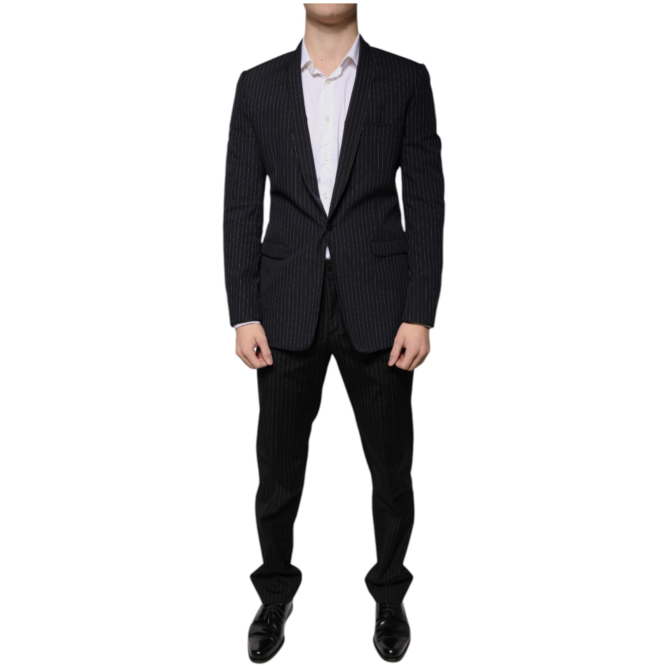 Dolce & Gabbana Black Stripe Wool Formal Suit