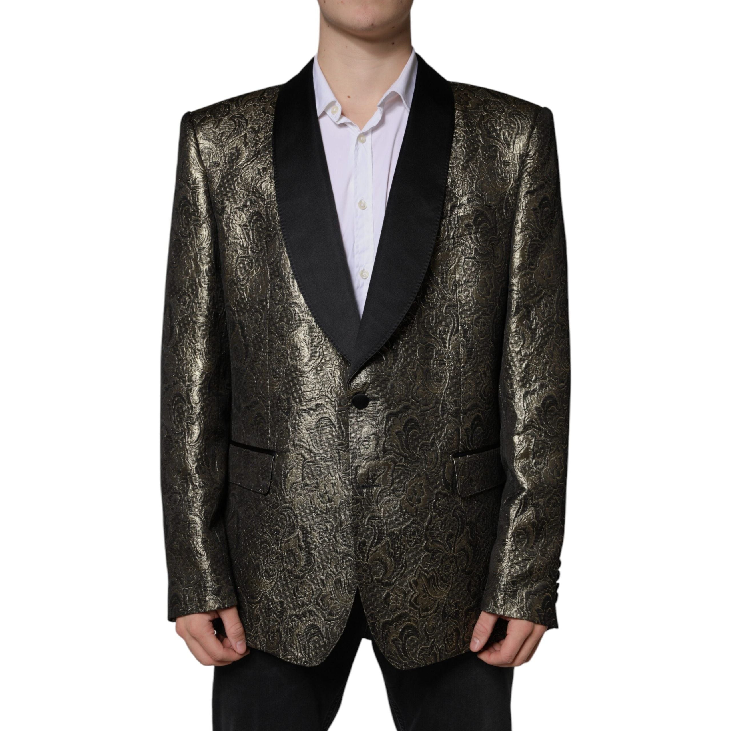 Dolce & Gabbana Gold Jacquard Blazer Coat