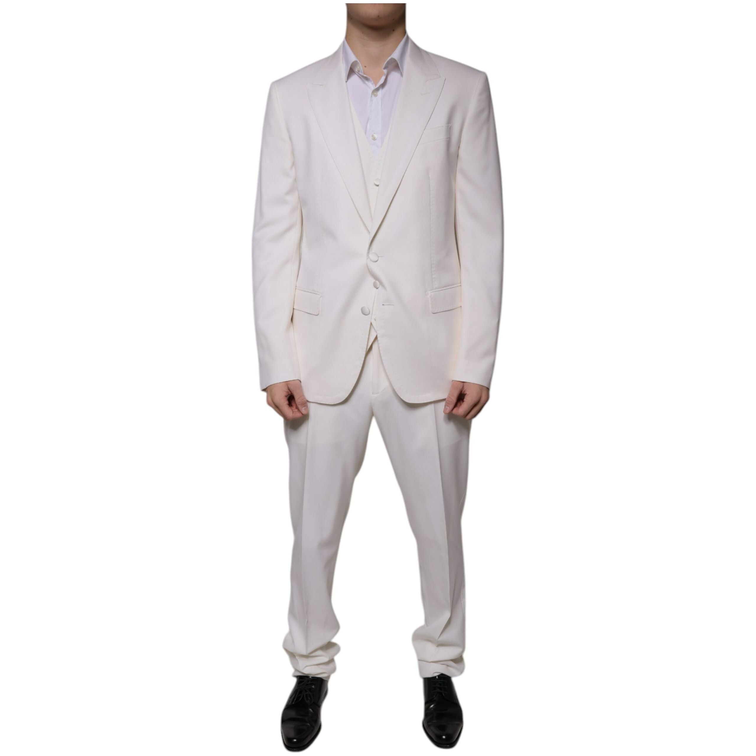 Dolce & Gabbana White Wool Silk 3 Piece SlimFit Formal Suit